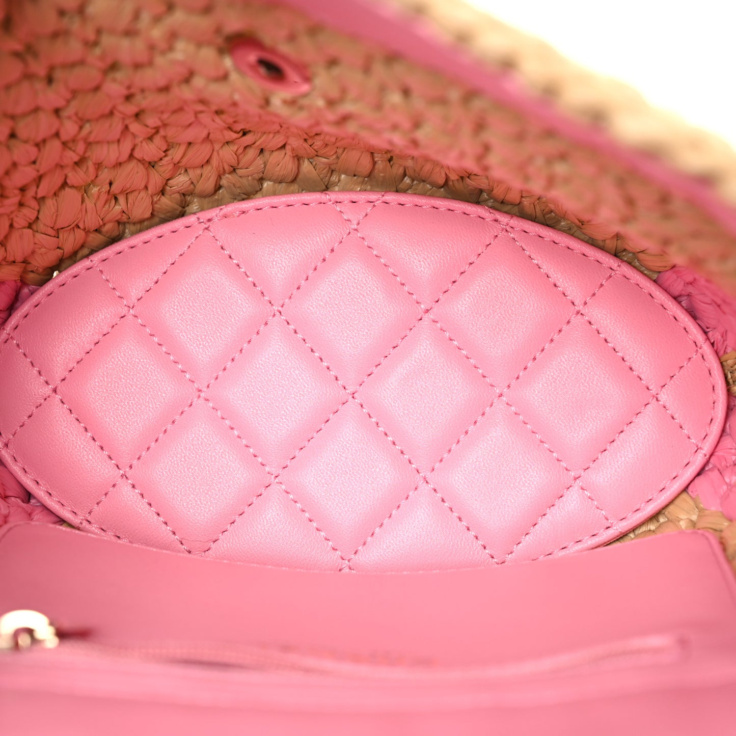 Raffia Chain Venice Beach Basket Flap Bag Beige Pink