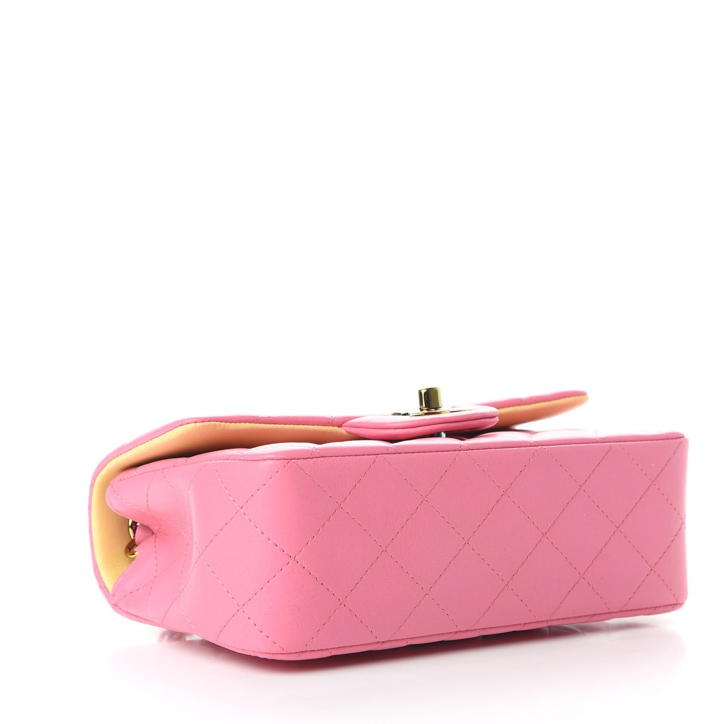 Lambskin Quilted Mini Rectangular Flap Pink Yellow
