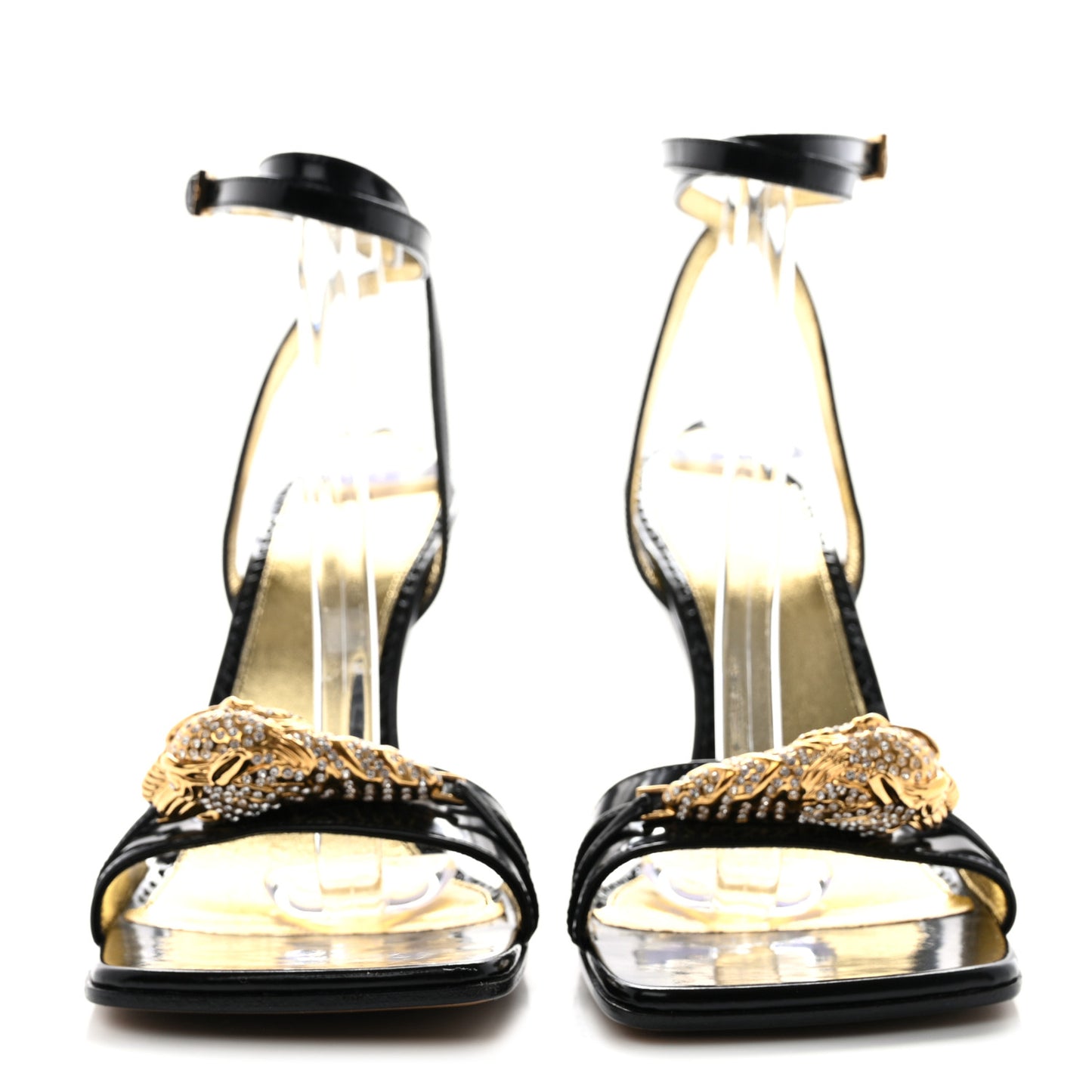 Regent Calfskin Crystal Snake Head Sandals 37 Black