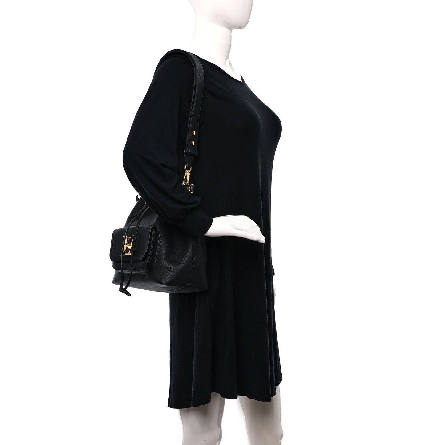 Calfskin Lockme Bucket MM Black