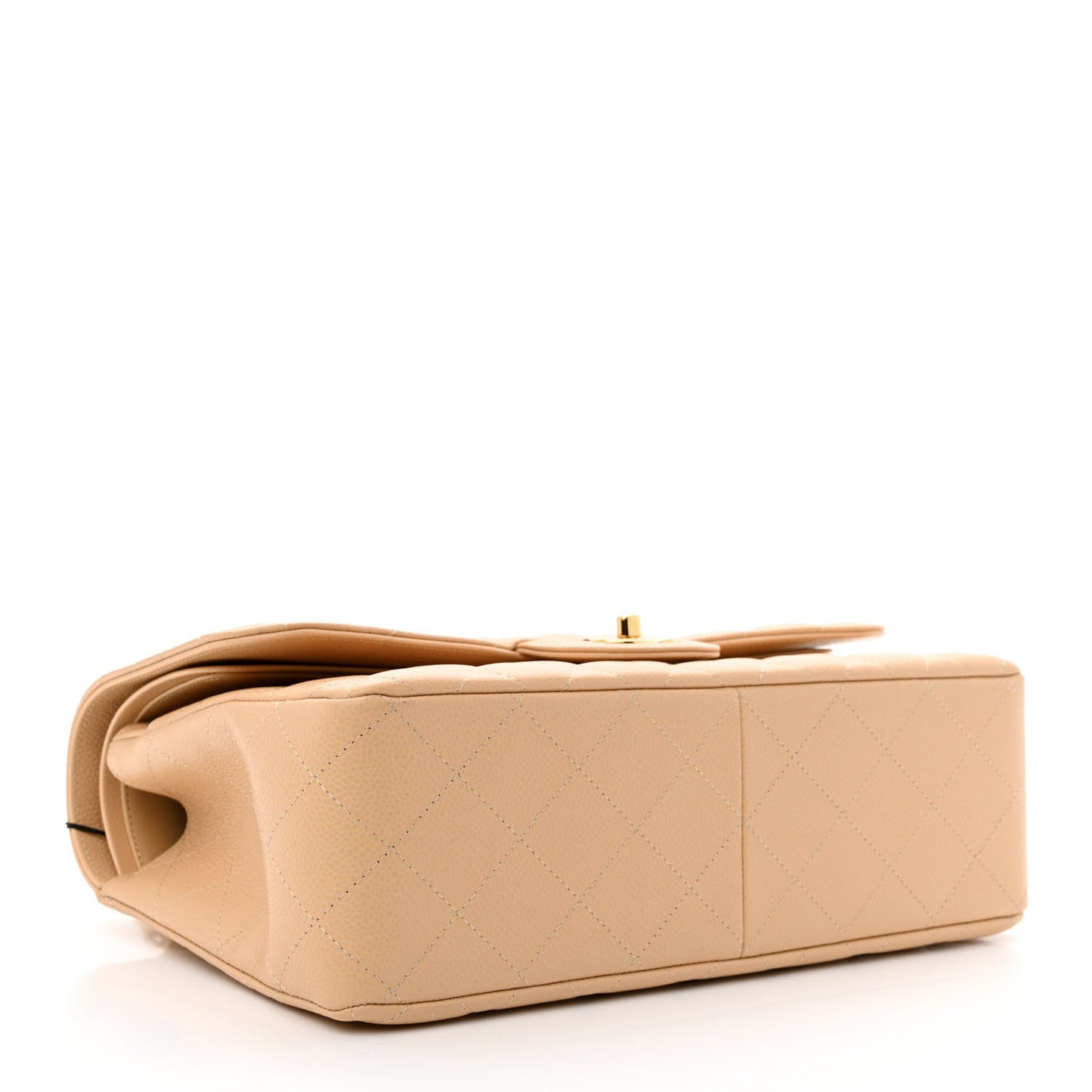 Caviar Quilted Jumbo Double Flap Beige