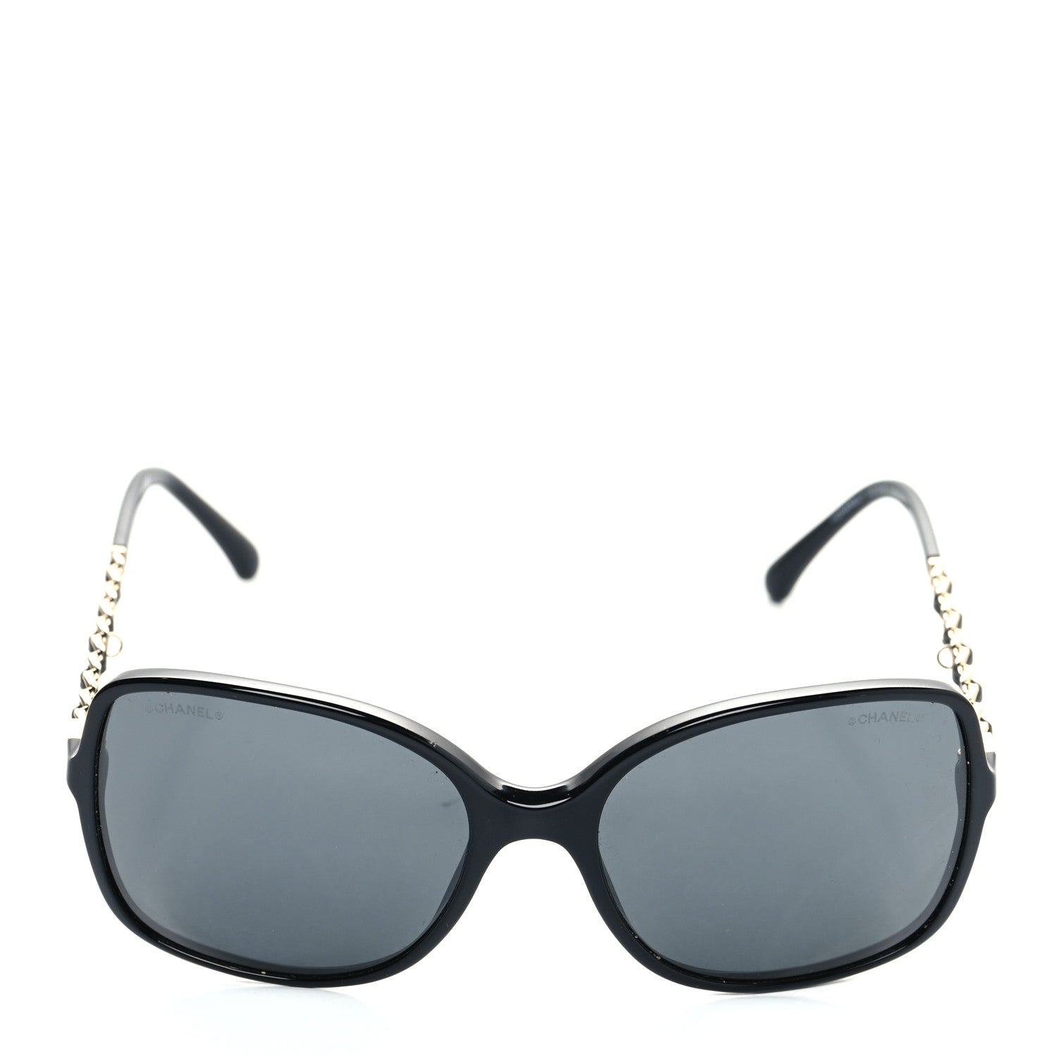 Chanel Acetate Metal Calfskin Square Chain Sunglasses 5210-Q Black Gray 2 of 9