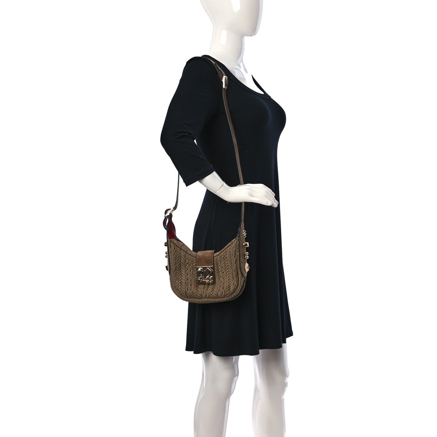 Raffia Suede Carasky Mini Shoulder Bag Crumble Gold