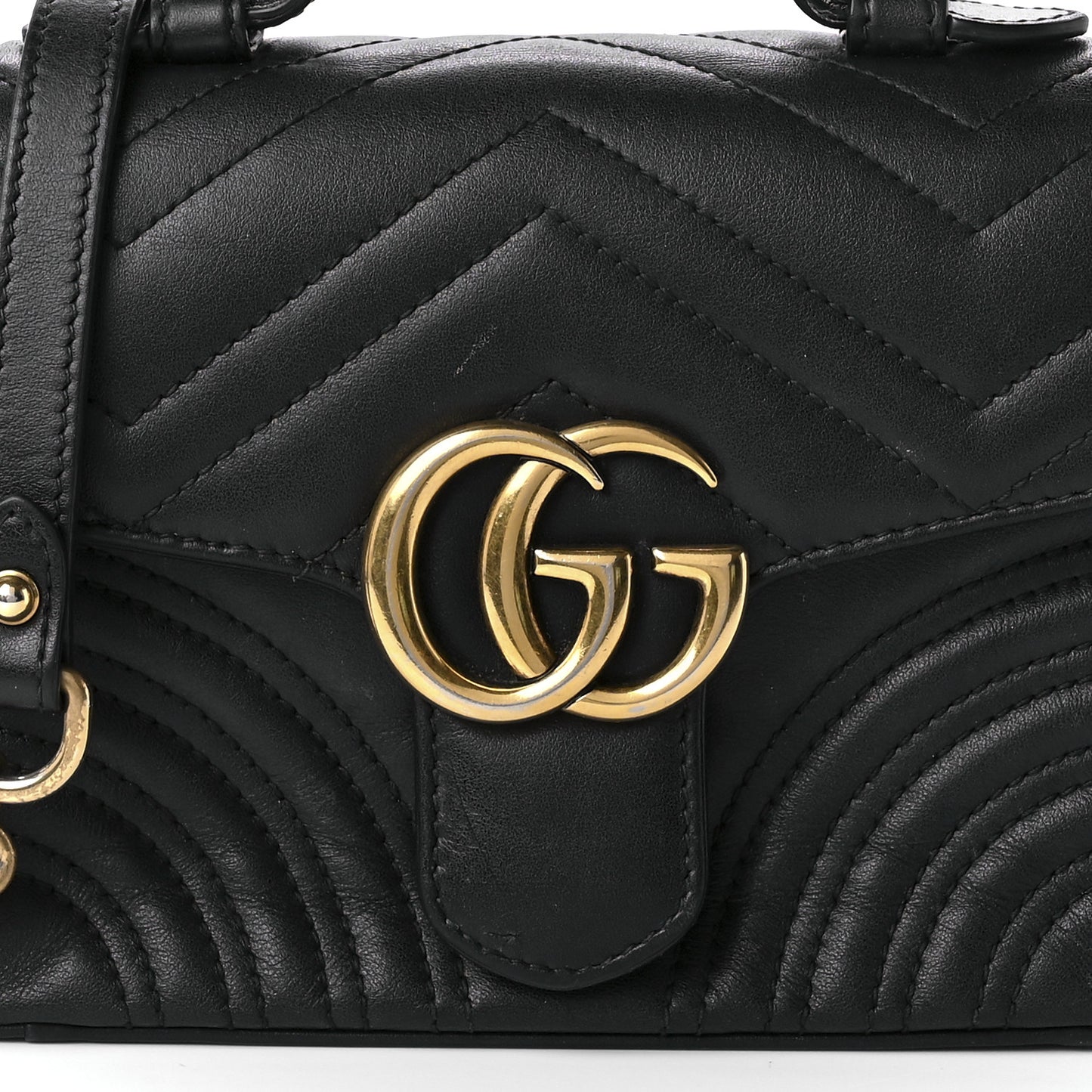 Calfskin Matelasse Mini GG Marmont Top Handle Shoulder Bag Black