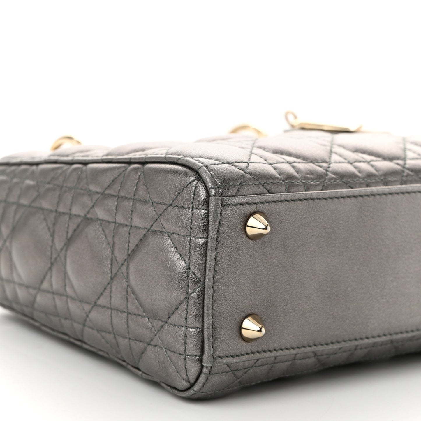 Lambskin Cannage Small My ABCDior Lady Dior Metallic Grey