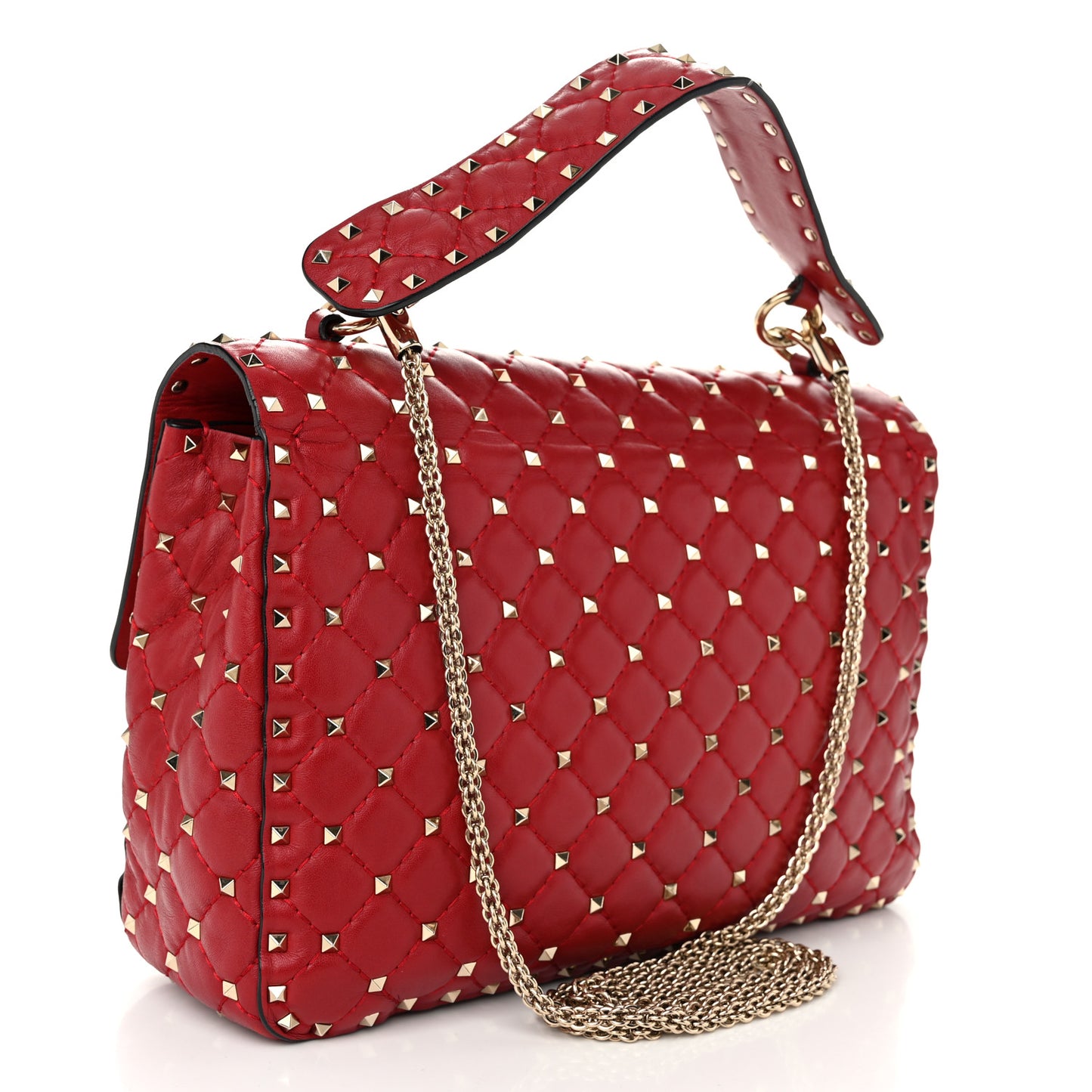 Nappa Large Rockstud Spike Shoulder Bag Rubino