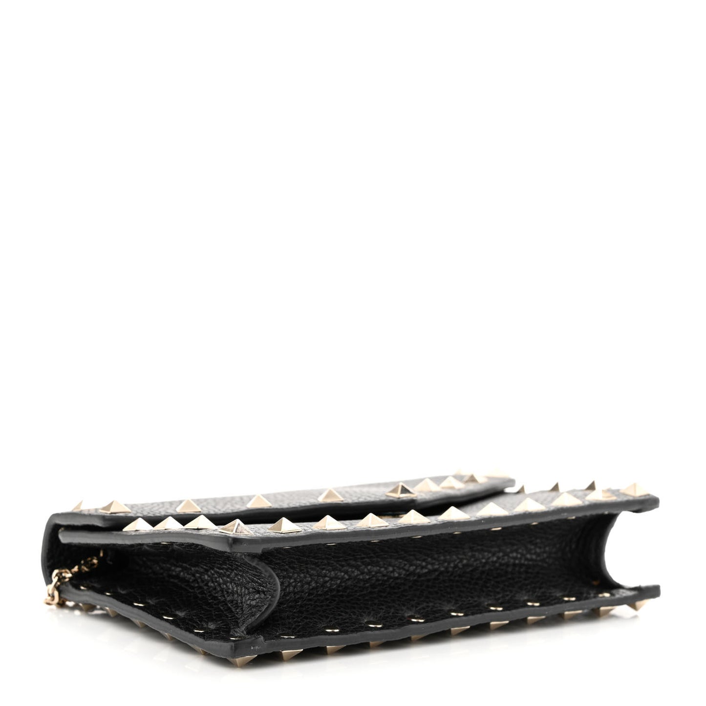 Pebbled Calfskin Rockstud Envelope Wallet on Chain Black