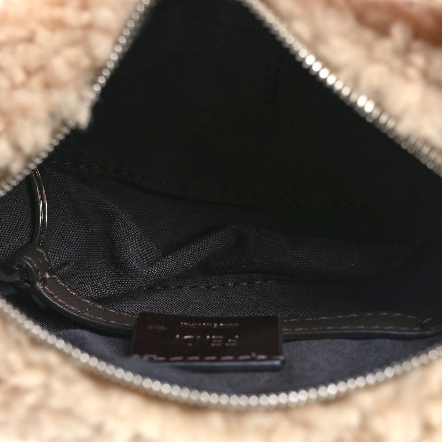 Shearling FF Jacquard Fendilicious Hot Dog Bag Charm Beige