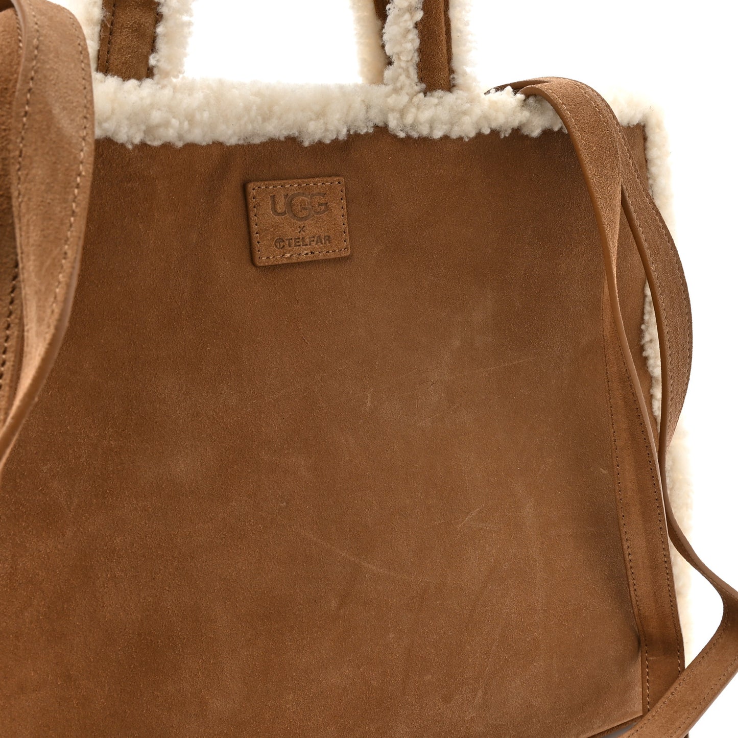 X UGG Suede Shearling Medium Shopping Bag Chestnut