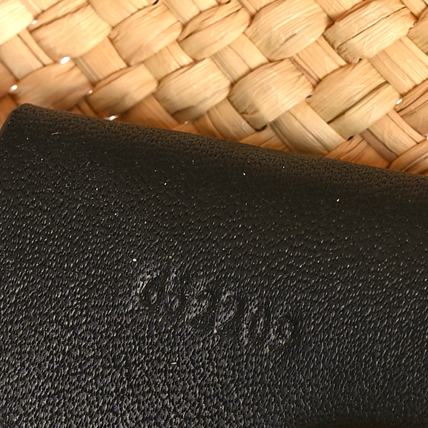 Iraca Palm Calfskin Medium Anagram Basket Bag Natural Black