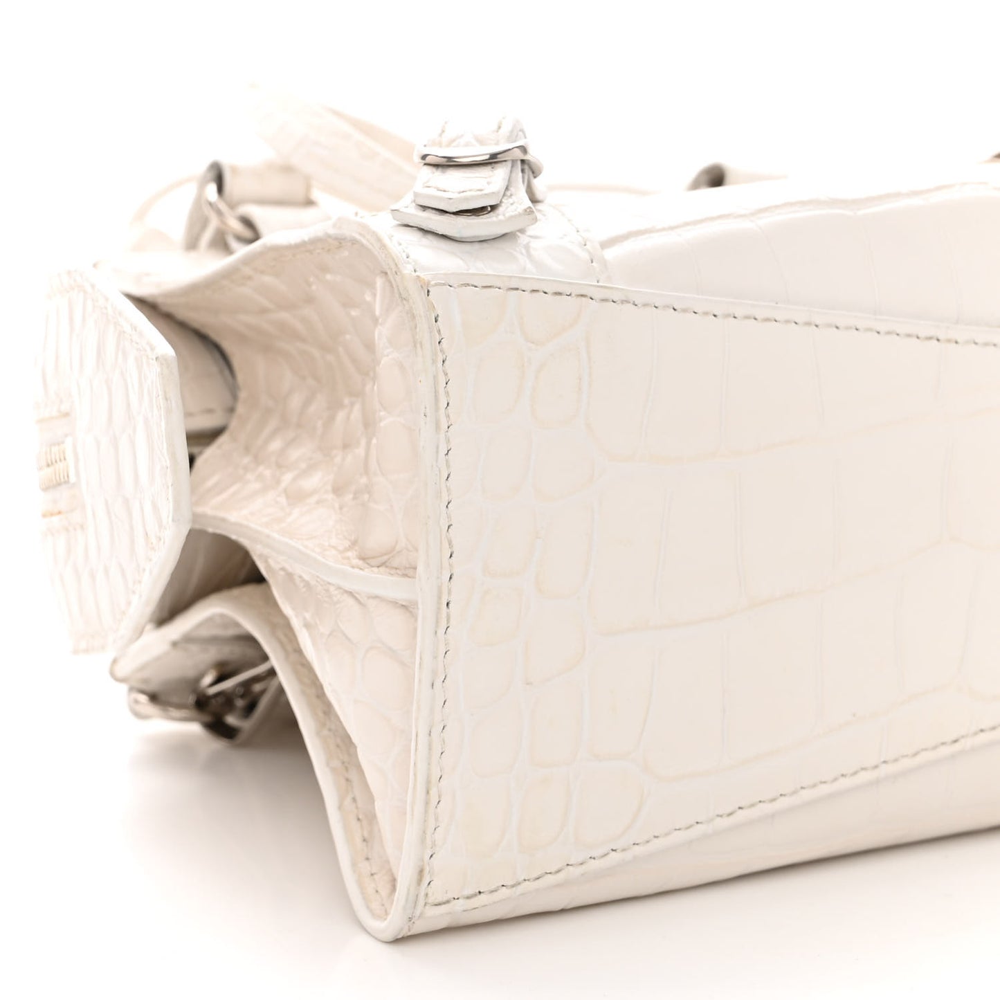 Extra Supple Calfskin Crocodile Embossed Neo Classic Silver Hardware Mini City White