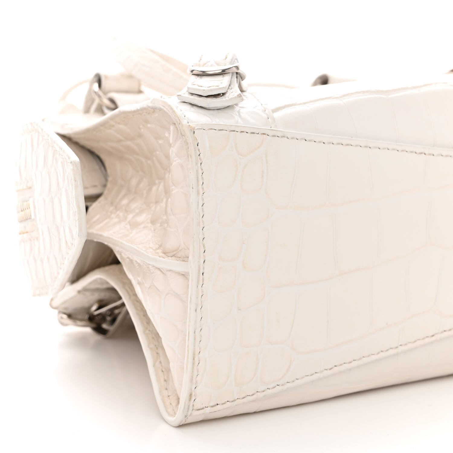 Balenciaga Extra Supple Calfskin Crocodile Embossed Neo Classic Silver Hardware Mini City White 8 of 12