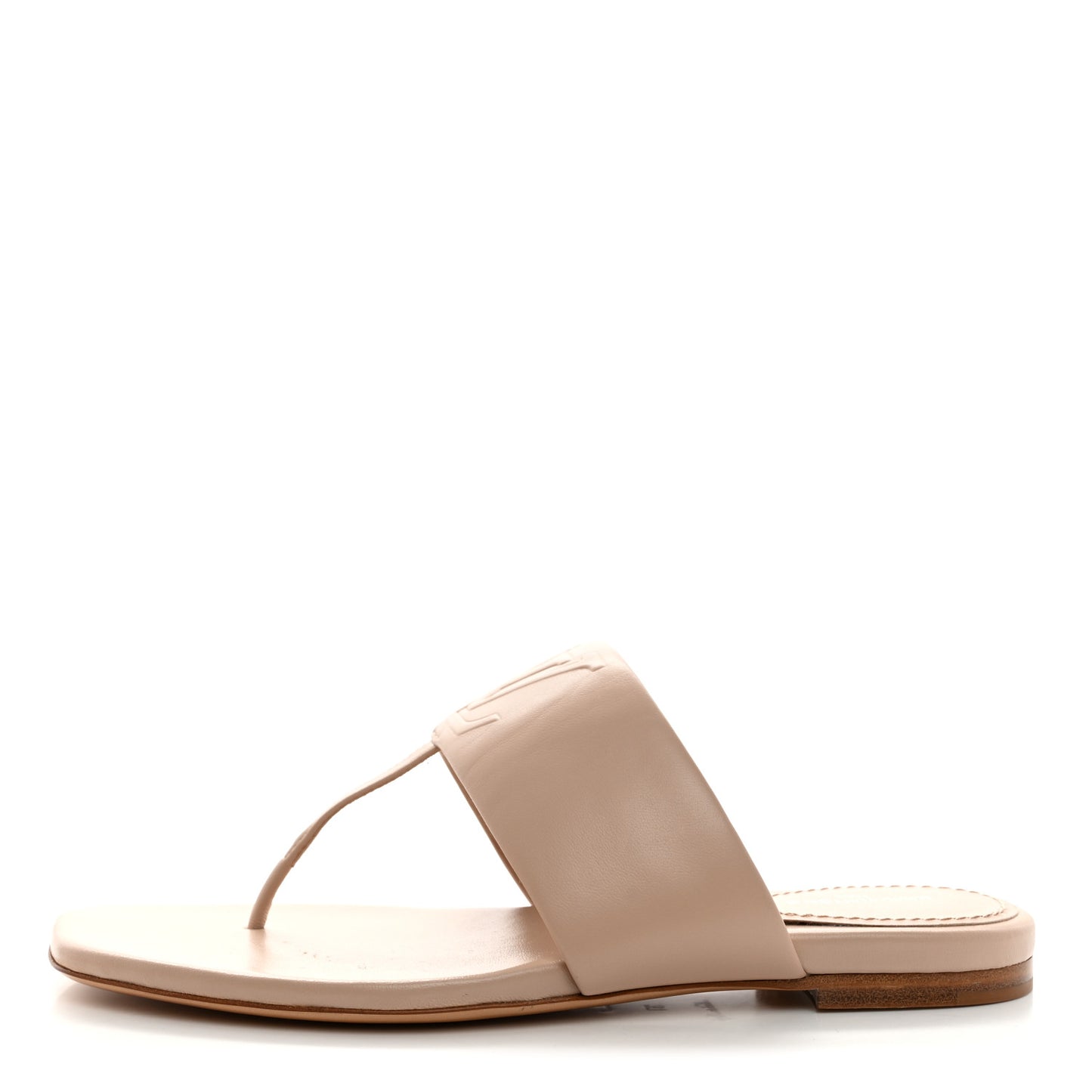 Lambskin Embossed Monogram Drapy Flat Thong Sandal 37 Beige