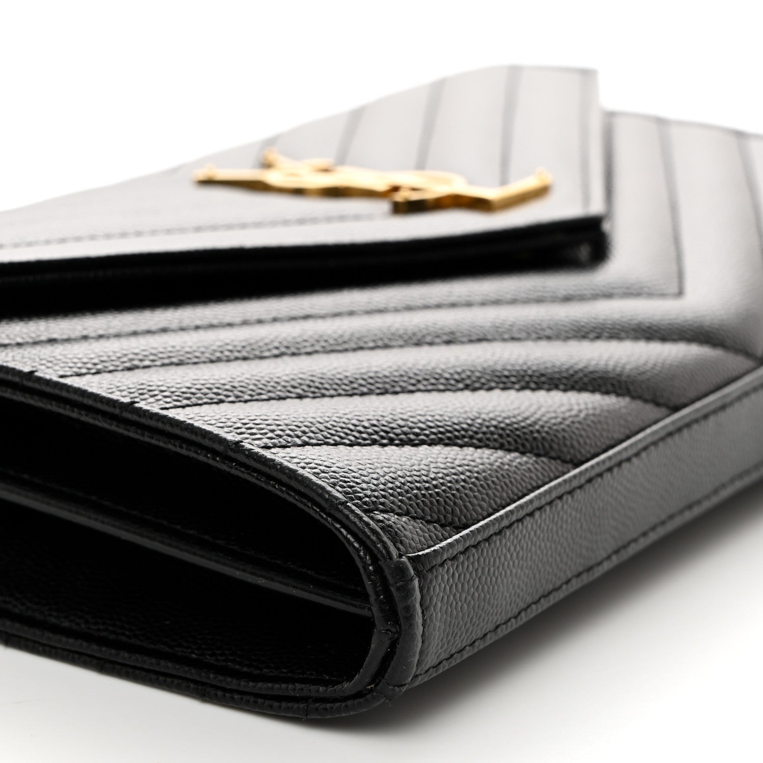 Saint Laurent Grain De Poudre Matelasse Chevron Monogram Chain Wallet Black 9 of 10