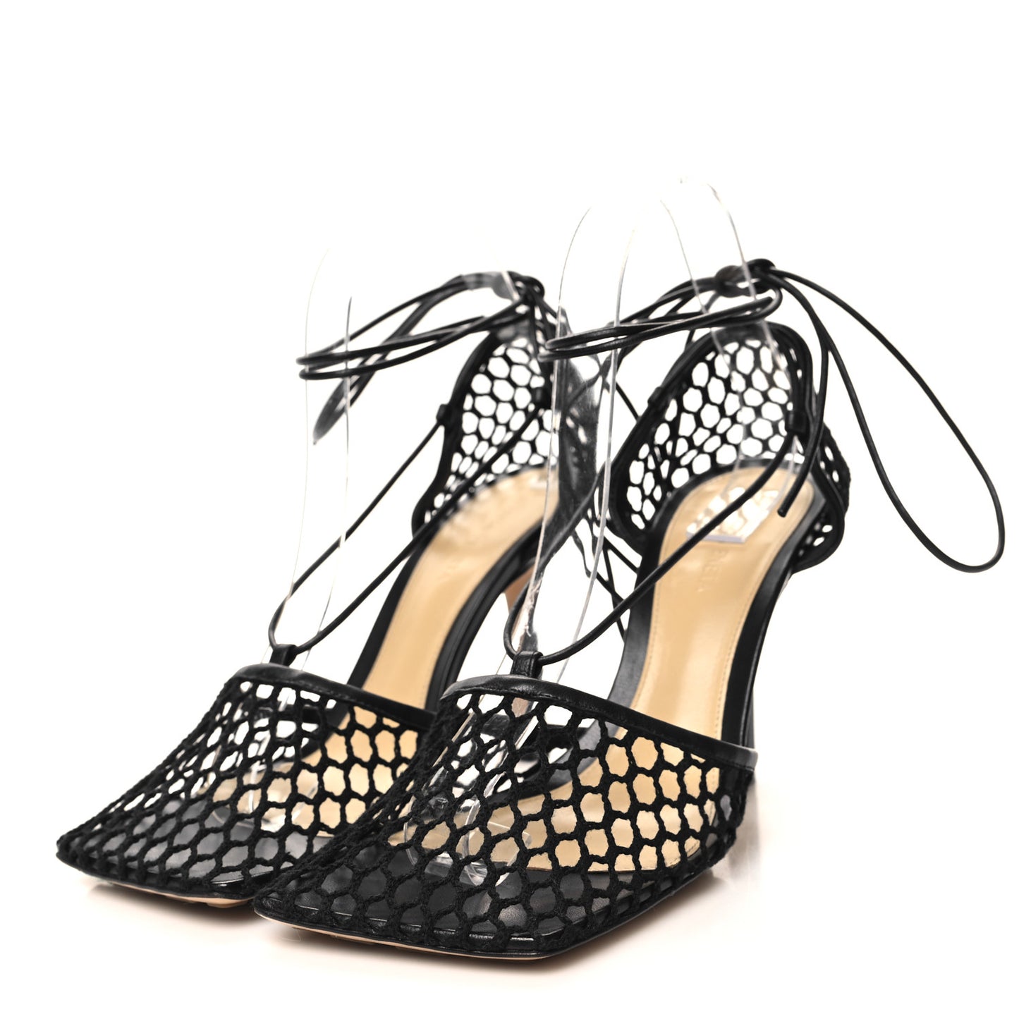 Mesh Nappa Stretch Ankle Tie 90mm Sandals 39 Black