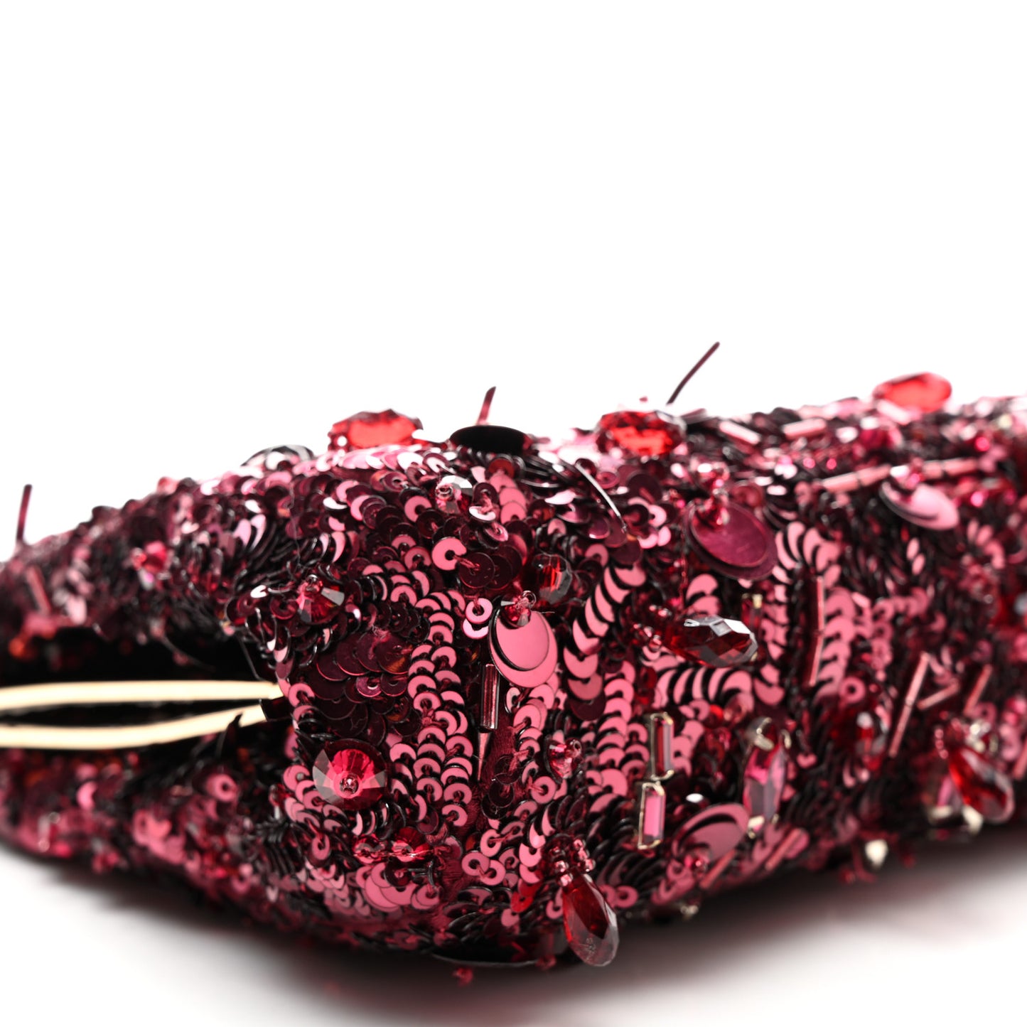 Sequin Crystal Embellished Marlene Chain Clutch Bordeaux Rosso