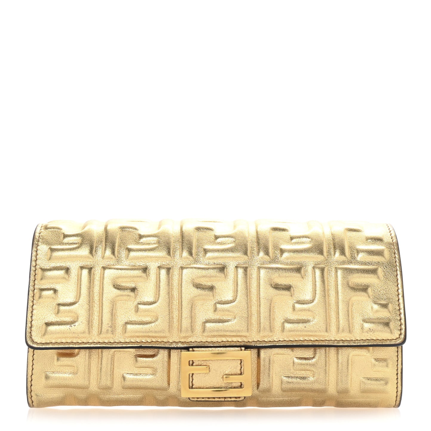 Vitello Catalan Mirror FF 1974 Embossed Continental Wallet Gold