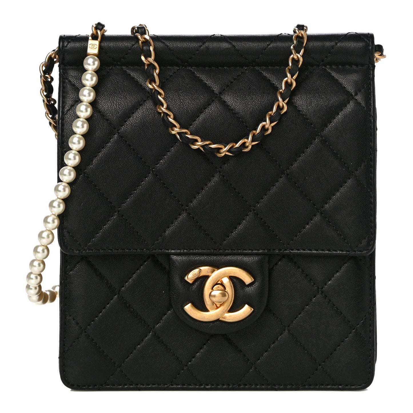 Goatskin Quilted Chic Pearls Flap Black