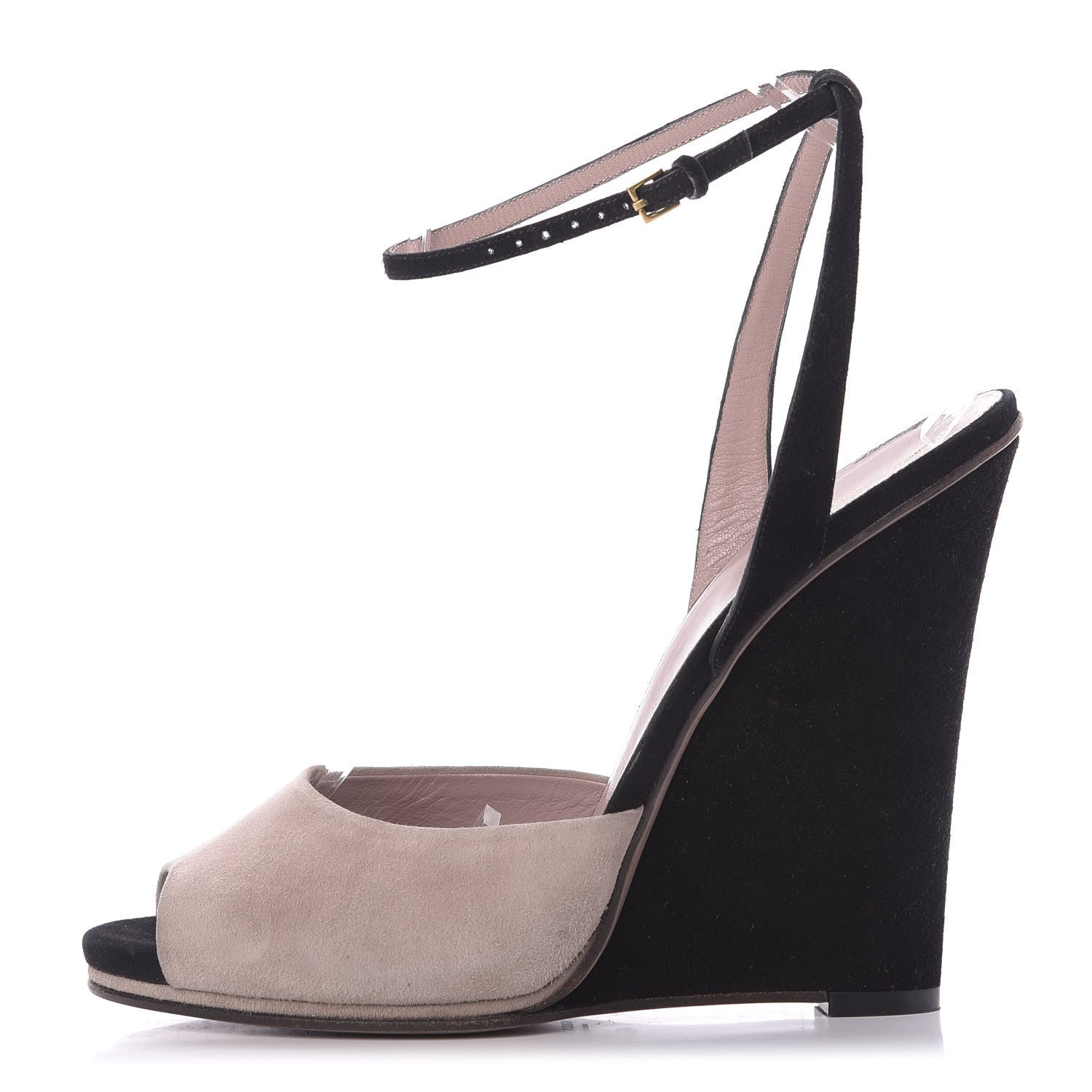 Gucci Suede Platform Ankle Strap Wedge 40 Pink Black 1 of 9