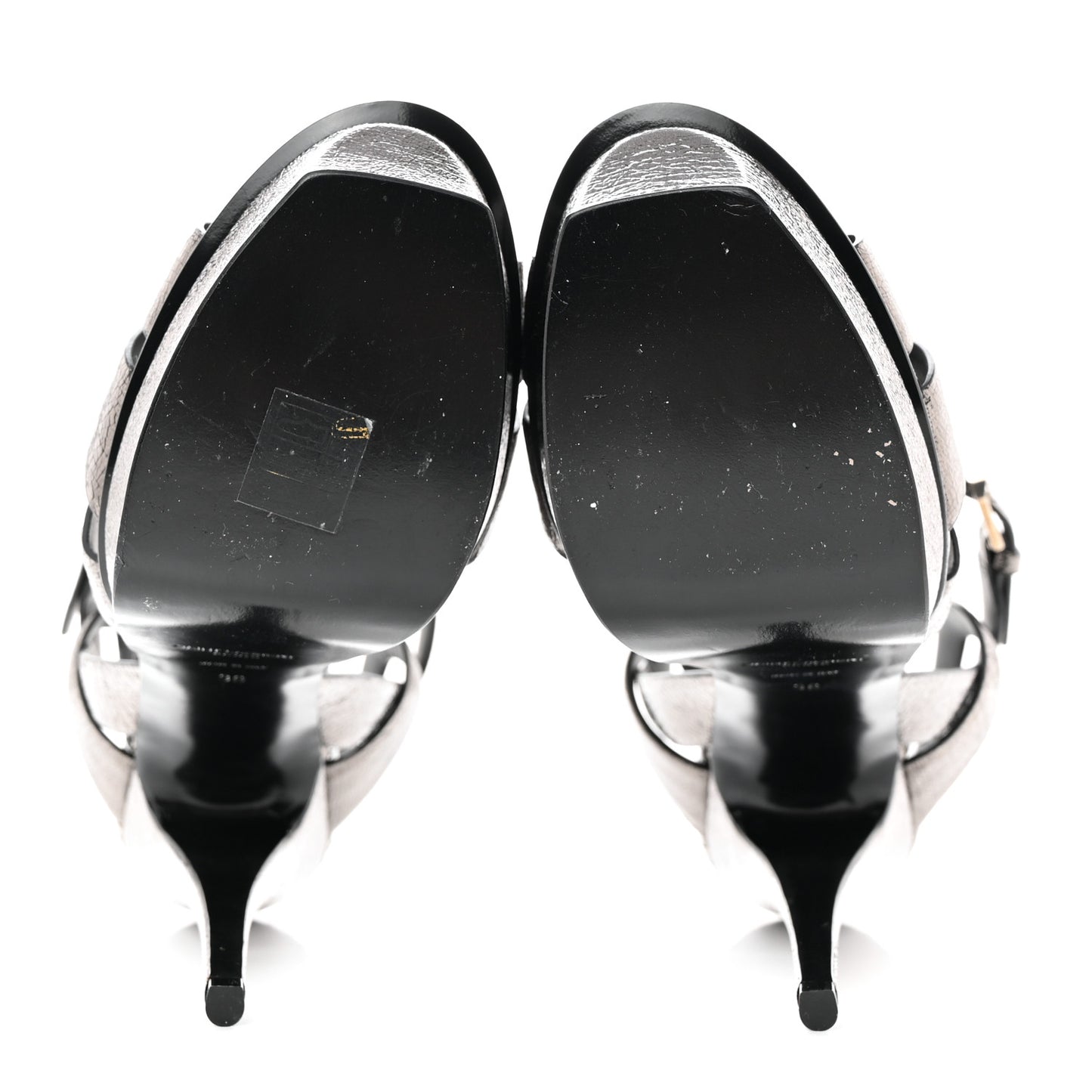 Metallic Supercrack Calfskin Tribute 105 Platform Sandals 39 Gunmetal