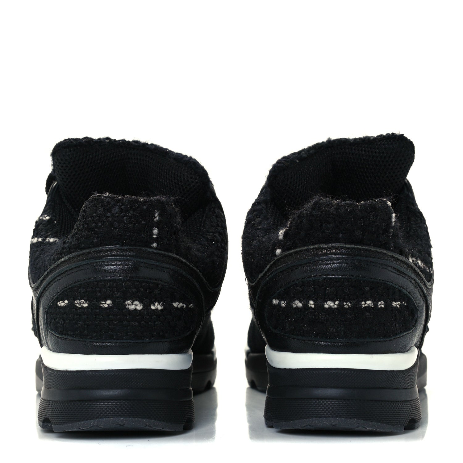 Chanel Tweed Suede Goatskin CC Sneakers 37 Black White 6 of 12