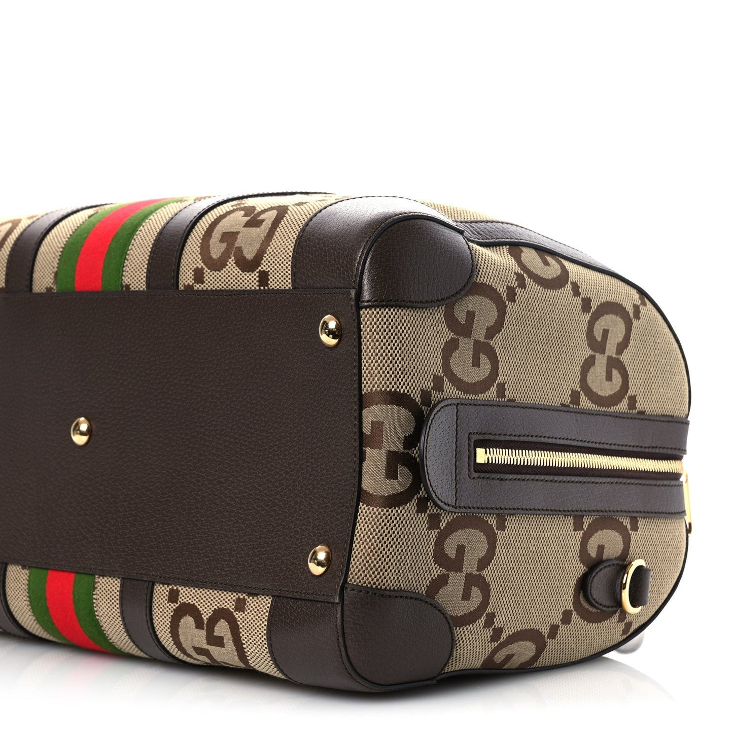 Monogram Jumbo GG Textured Dollar Calfskin Web Medium Duffle Bag Camel Ebony