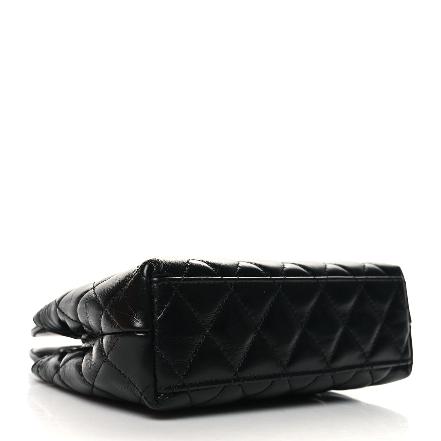 Shiny Aged Calfskin Quilted Nano Kelly Shopper Black