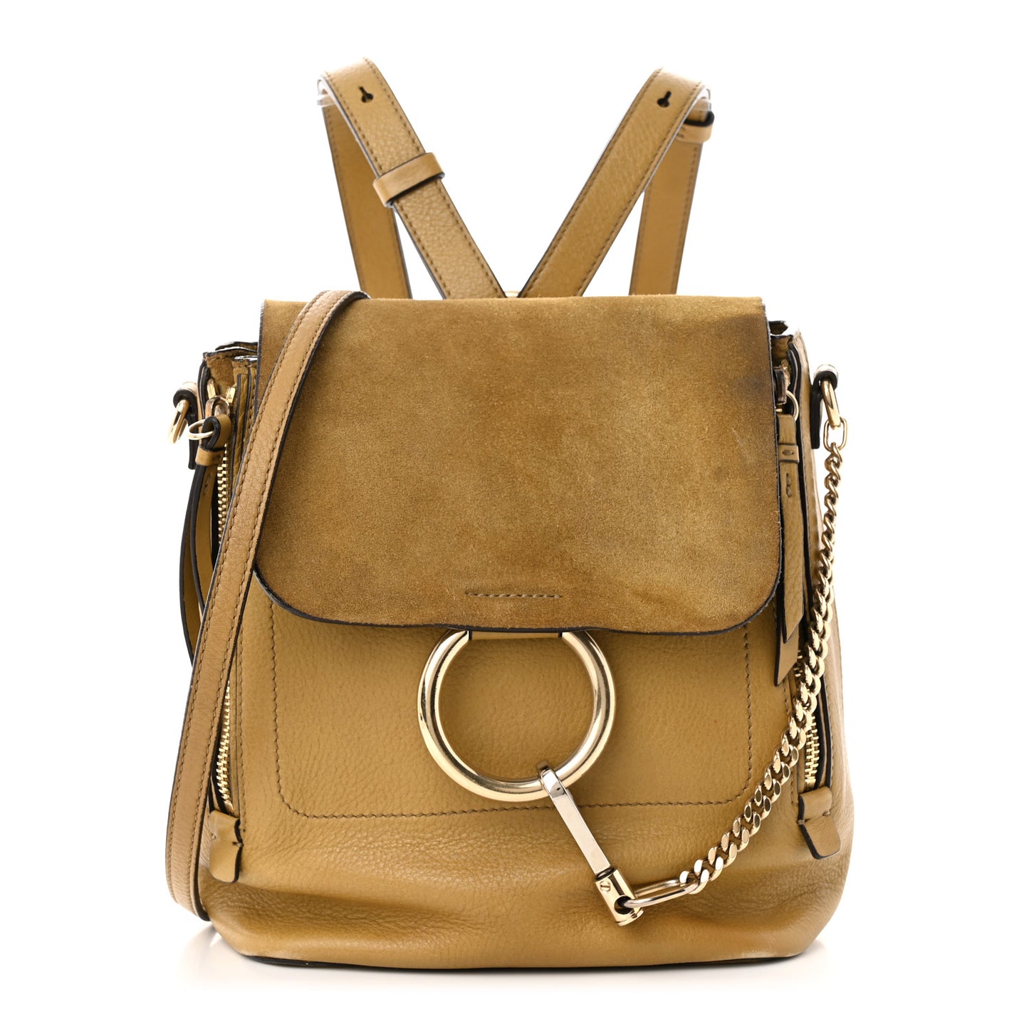 Suede Calfskin Small Faye Backpack Dark Khaki