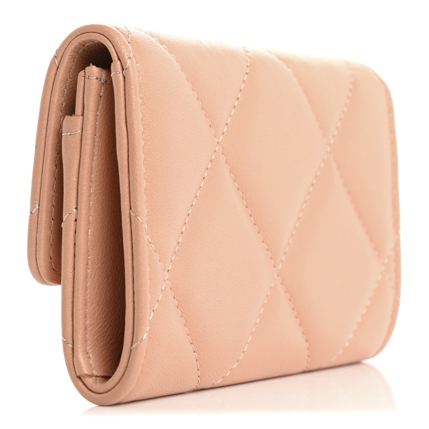 Lambskin Quilted Chanel 19 Flap Card Holder Beige