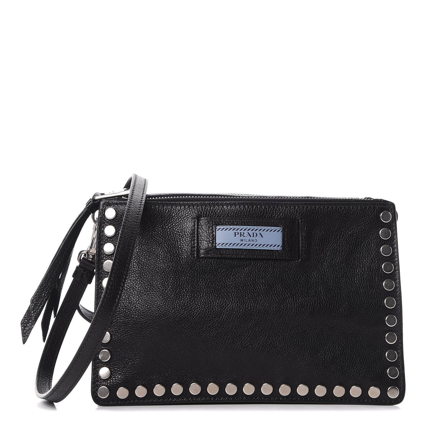 Prada Glace Calfskin Studded Etiquette Shoulder Bag Black 1 of 9