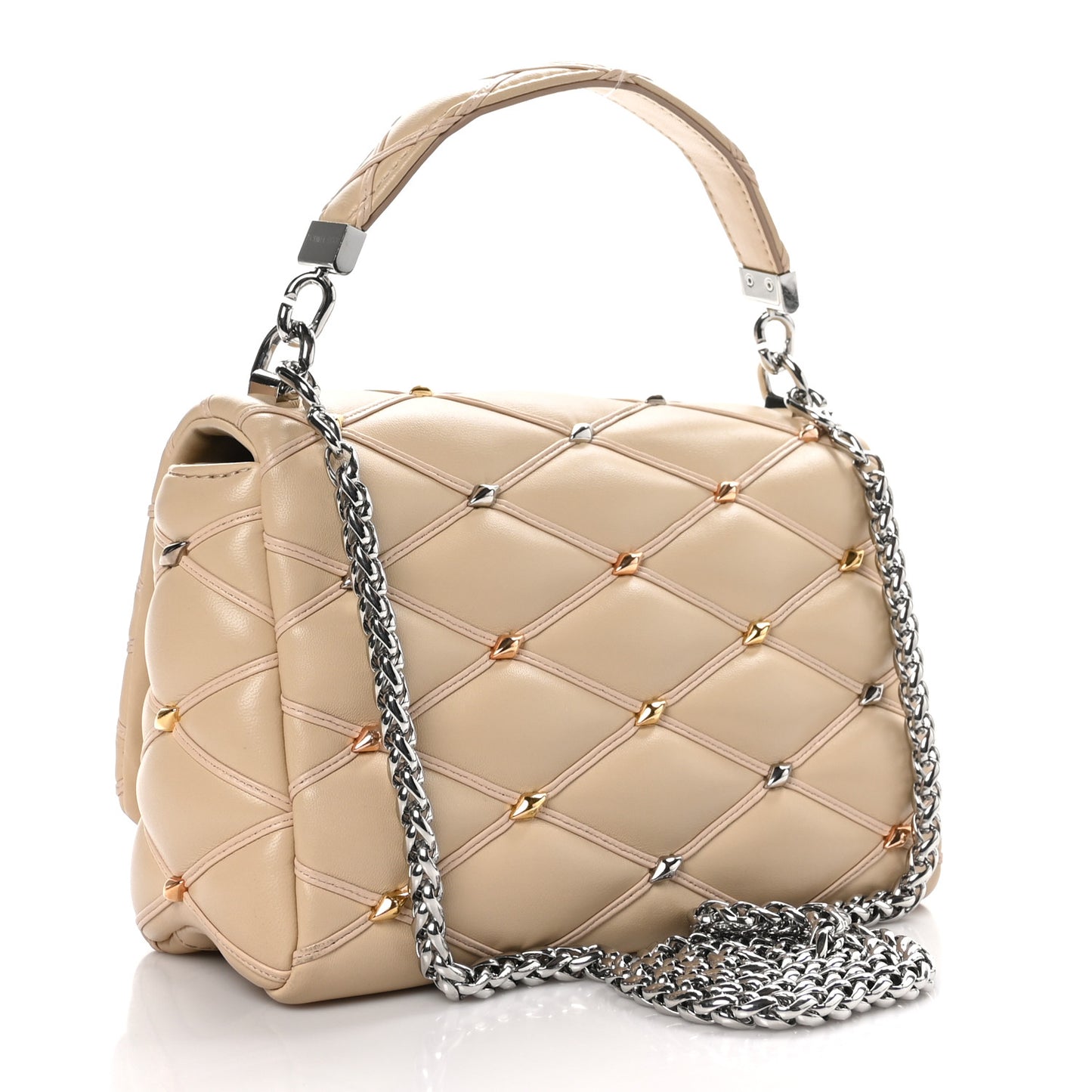 Lambskin Studded Malletage Top Handle GO-14 MM Beige