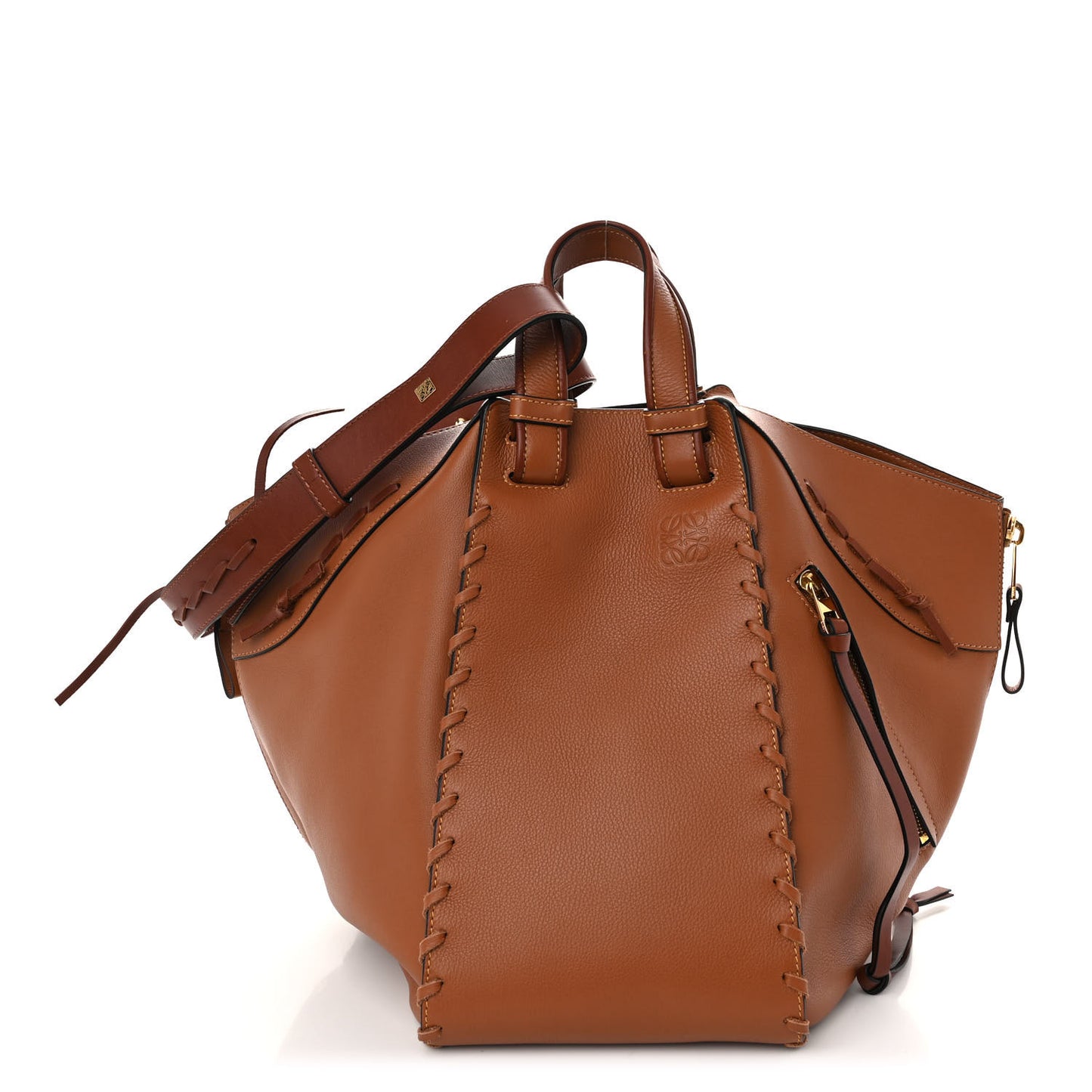 Grained Calfskin Medium Whipstitch Hammock Shoulder Bag Tan