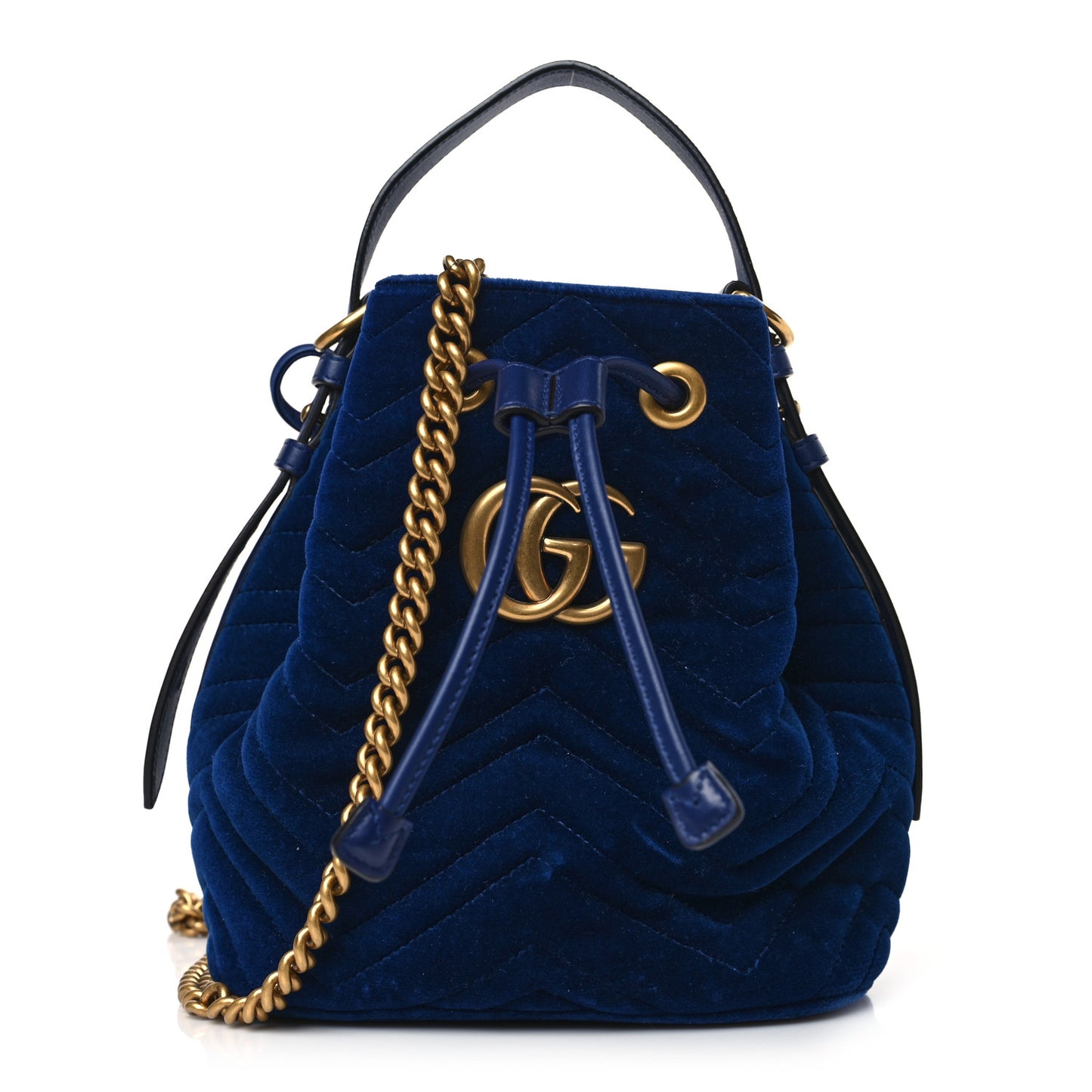 Velvet Matelasse GG Marmont Bucket Bag Cobalt Blue