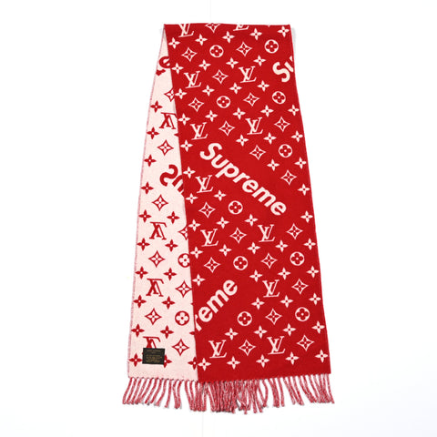 X Supreme Wool Cashmere Monogram Scarf Red White
