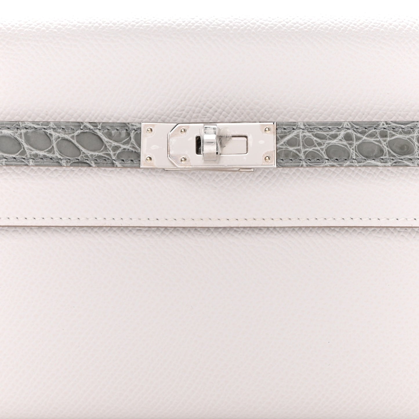 Epsom Shiny Alligator Touch Kelly Wallet To Go Gris Pale Gris Ciment
