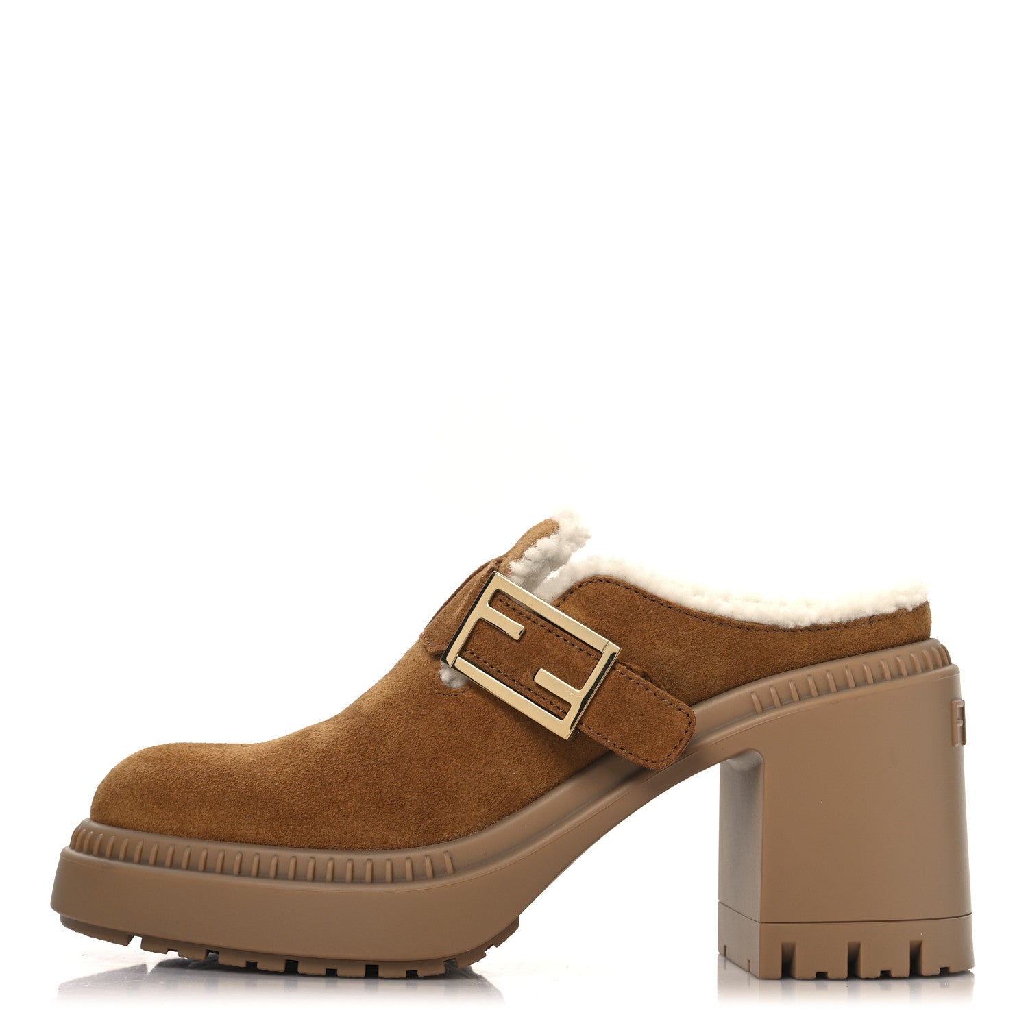 Fendi Suede Shearling Clogs 36.5 Caramello Latte 1774705