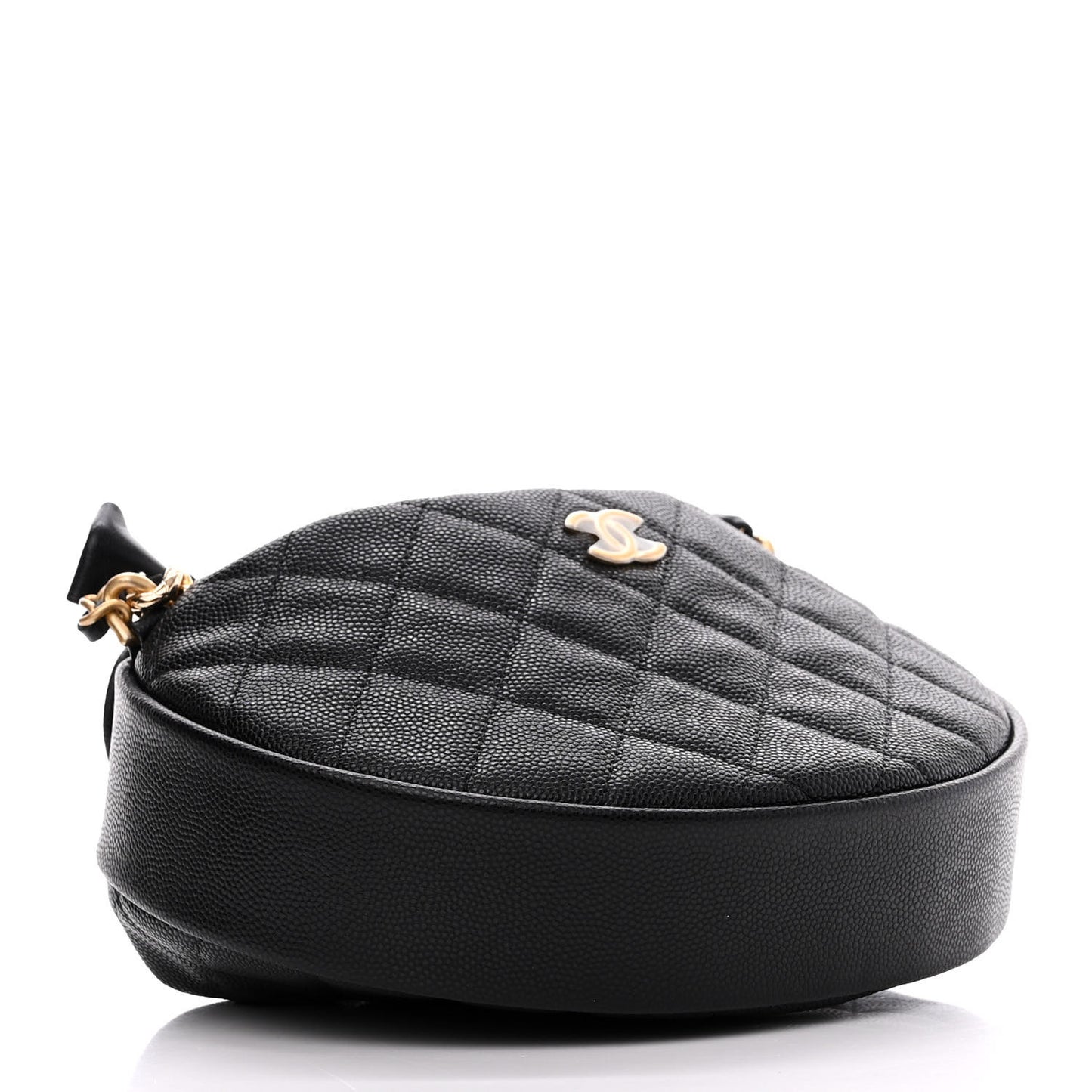 Shiny Caviar Quilted Bow Pouch Hobo Black