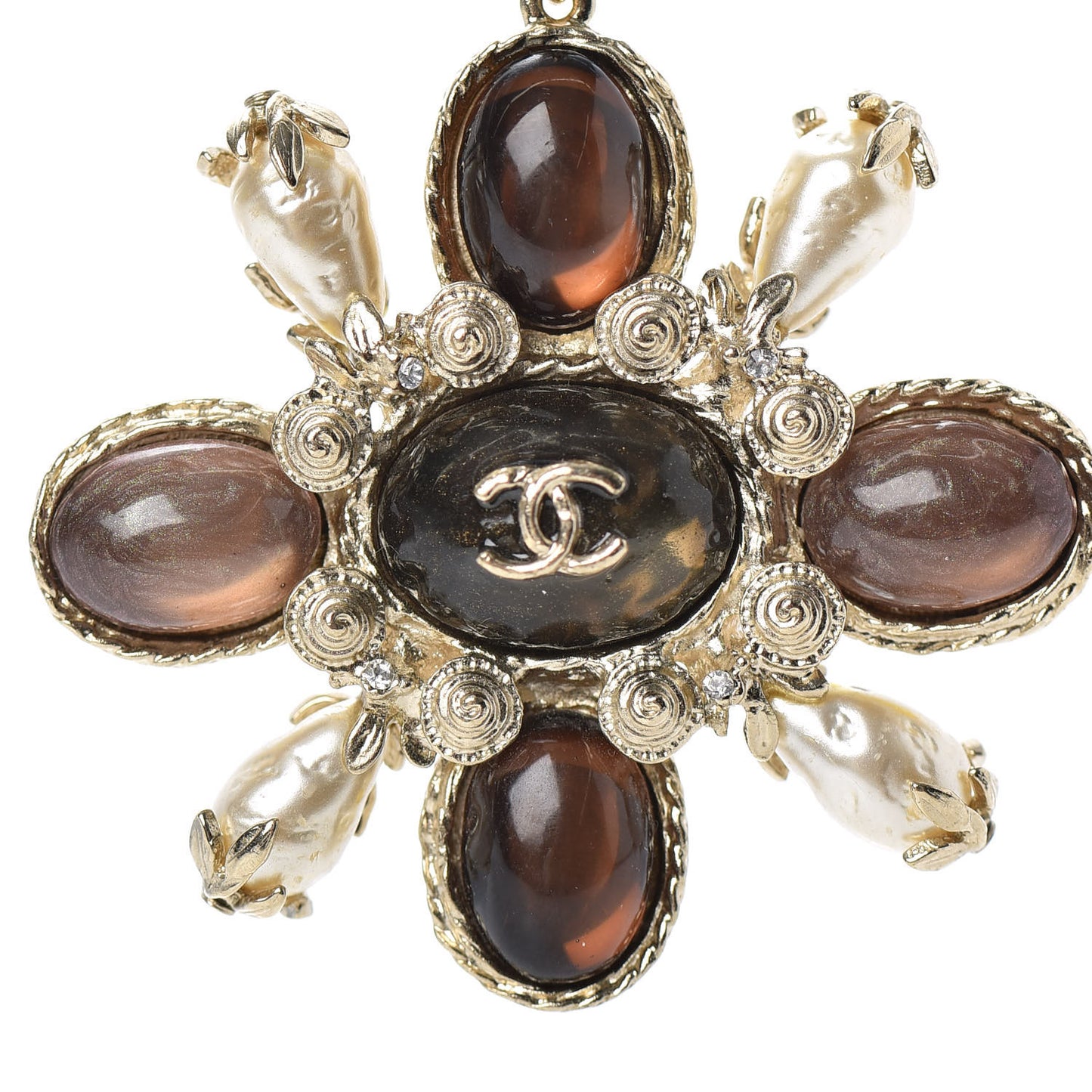 Glass Pearl Gripoix Necklace Gold