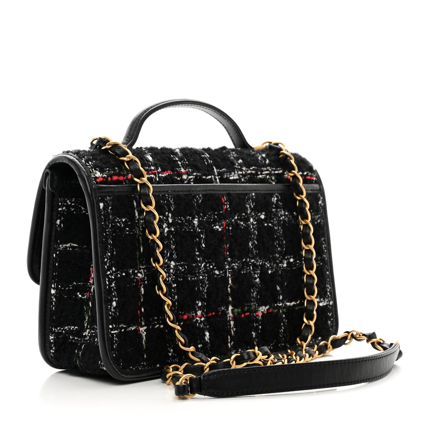 Tweed School Memory Small Top Handle Flap Black White