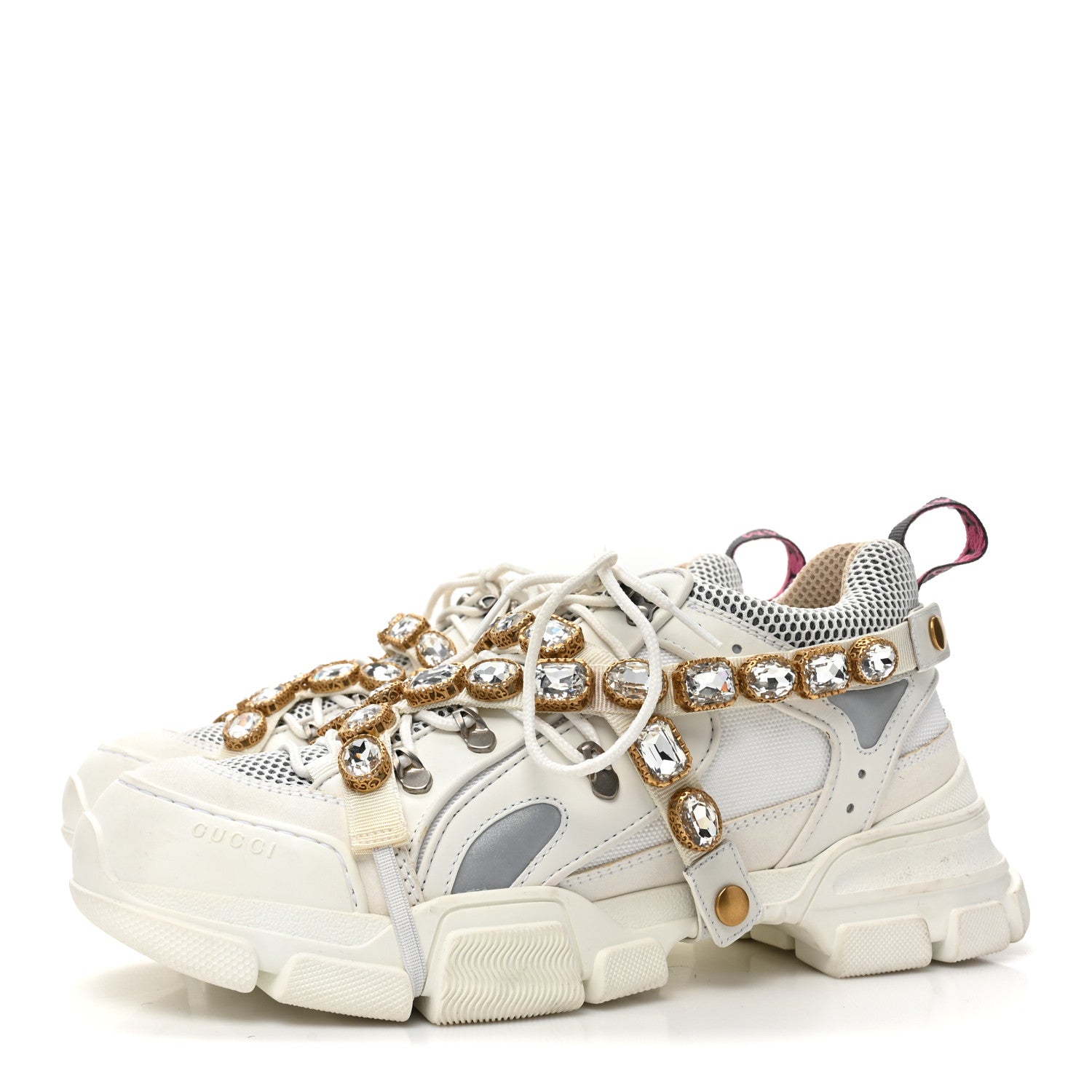 Gucci X SEGA Mesh Calfskin Suede Removable Crystals Mens Flashtrek Sneakers 10.5 Great White 3 of 7
