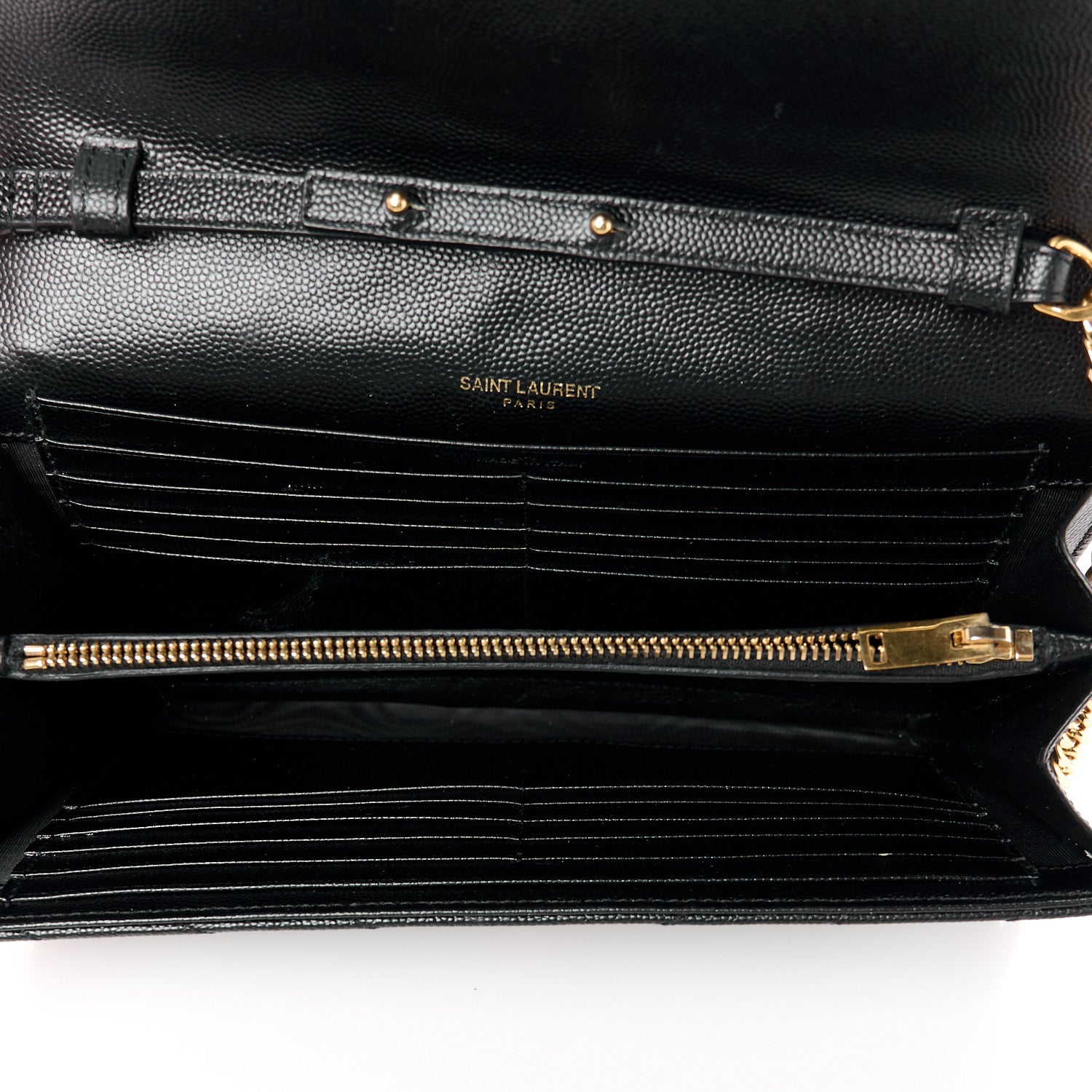 Saint Laurent Grain De Poudre Matelasse Chevron Monogram Chain Wallet Black 5 of 10