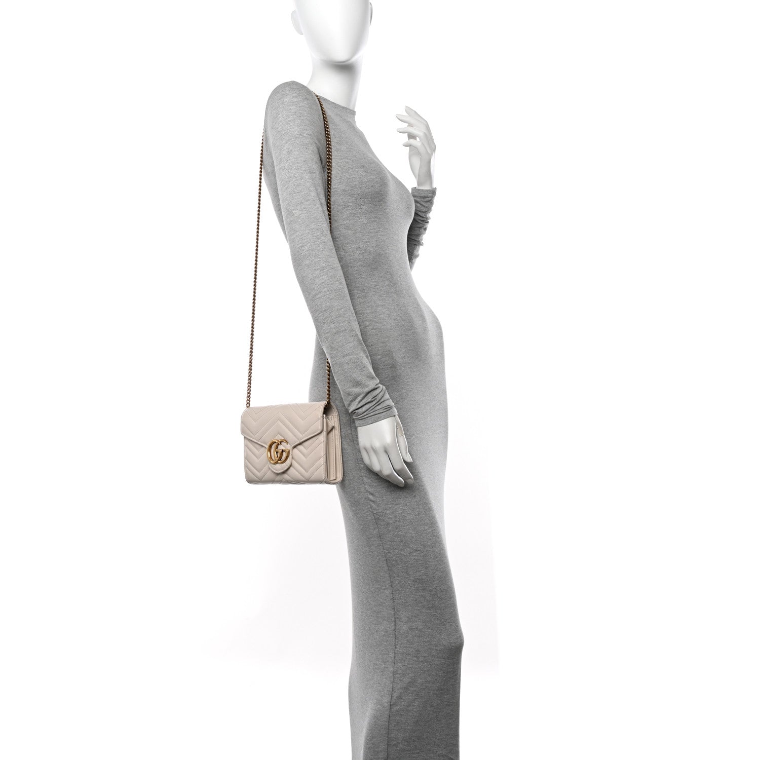 Gucci Calfskin Matelasse GG Marmont Chain Wallet Mystic White 2 of 15