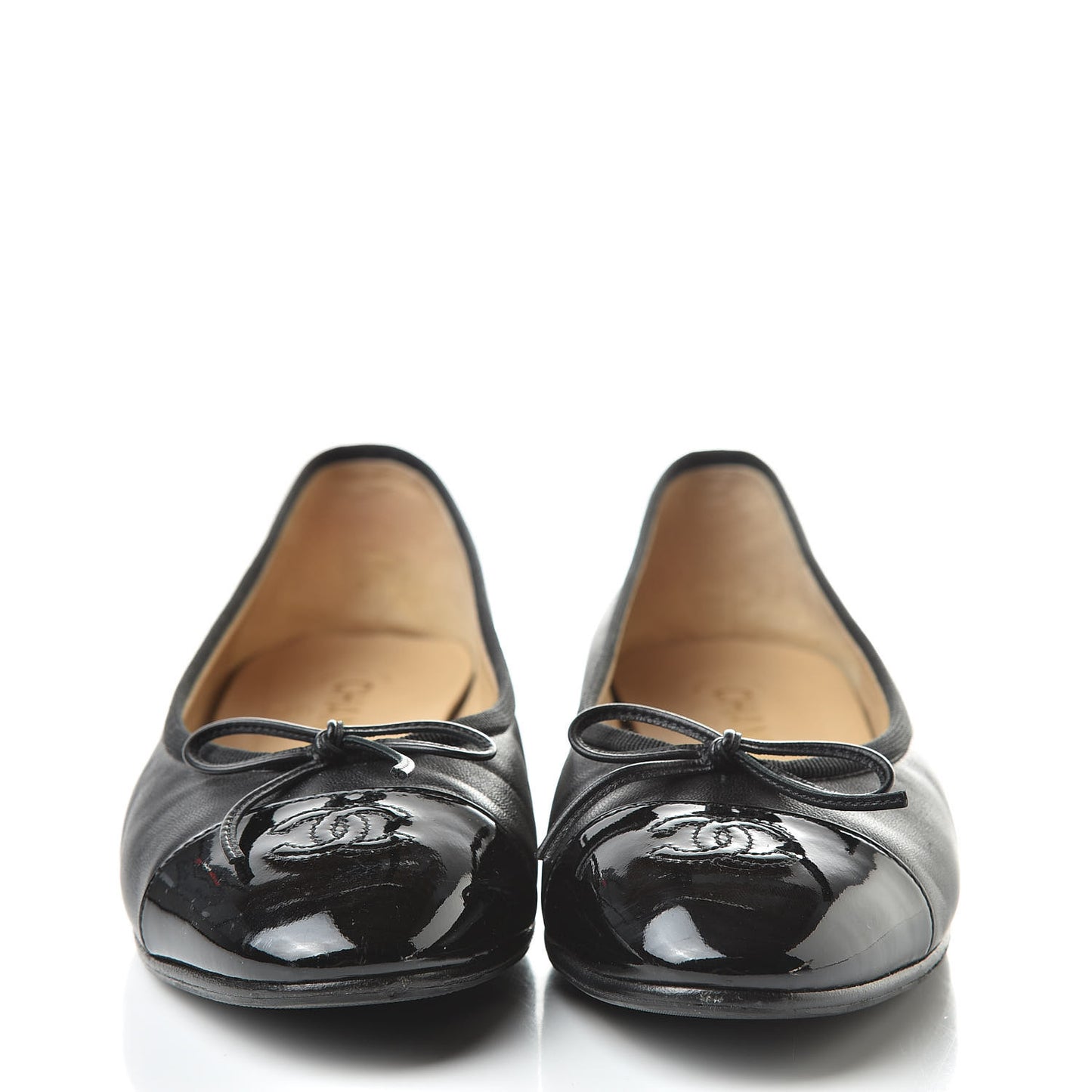 Lambskin Patent Calfskin Cap Toe Ballerina Flats 40 Black