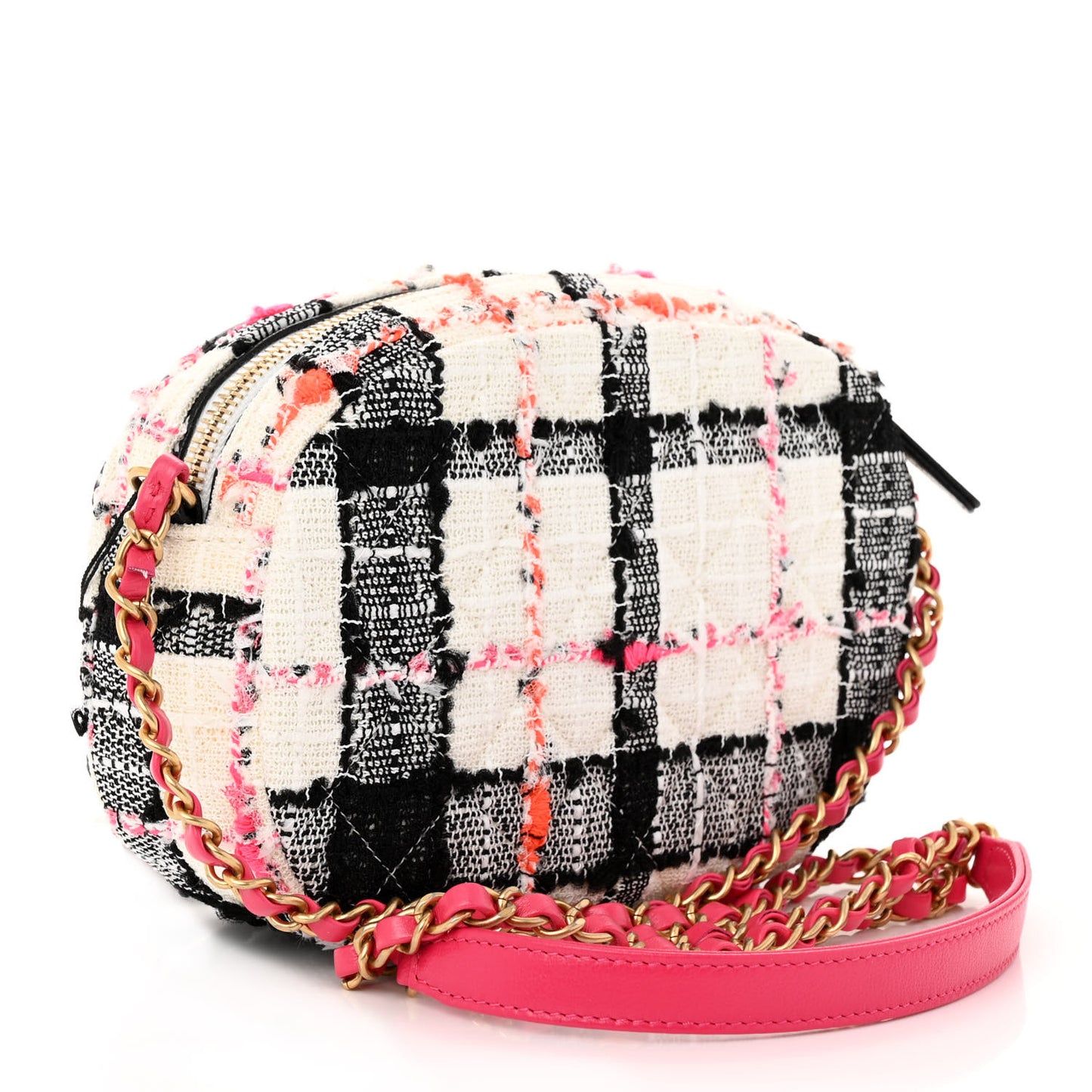 Tweed Lambskin Quilted Coco Midnight Camera Case White Black Multicolor