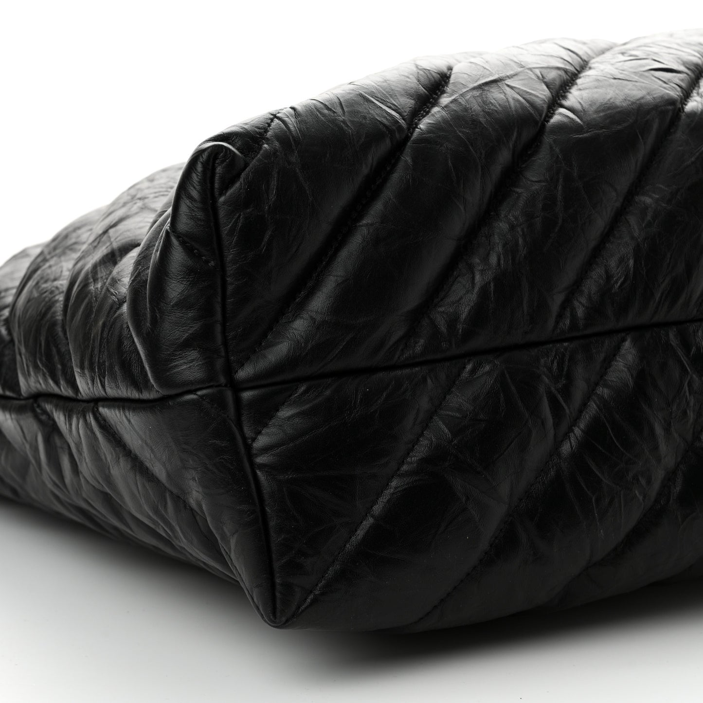 Crushed Calfskin Quilted Matte Black Hardware Large Crush Carry All Tote Bag Black