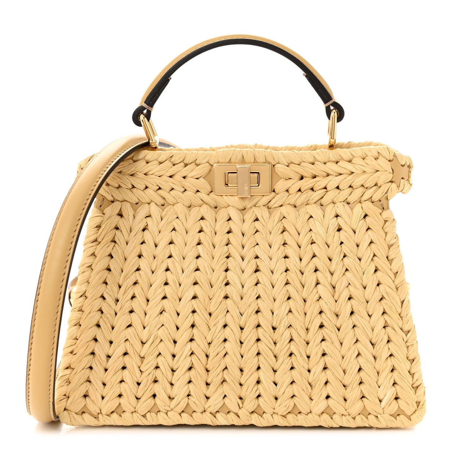 Paglia Vitello King Nappa Woven Petite Peekaboo I SEE U Satchel Sahara
