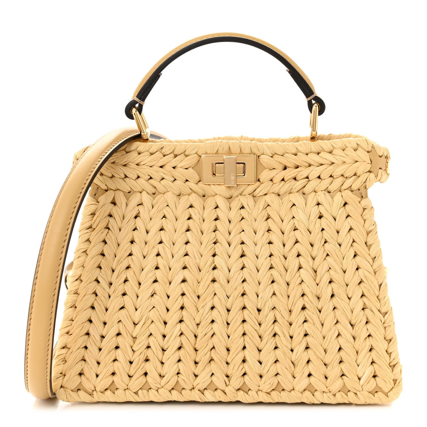 Fendi Paglia Vitello King Nappa Woven Petite Peekaboo I SEE U Satchel Sahara 1 of 9