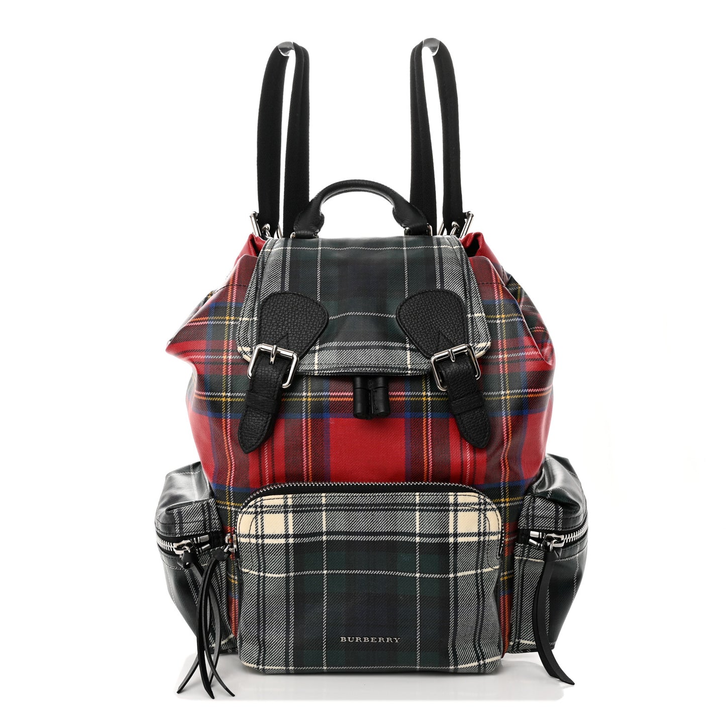 Laminated Tartan Patchwork Medium Rucksack Backpack Military Red