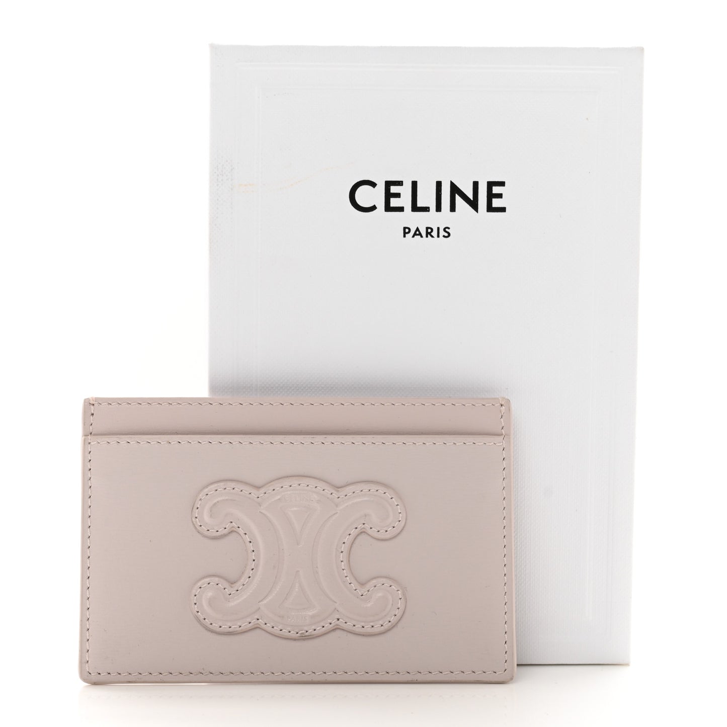 Shiny Calfskin Triomphe Cuir Card Holder Poudre