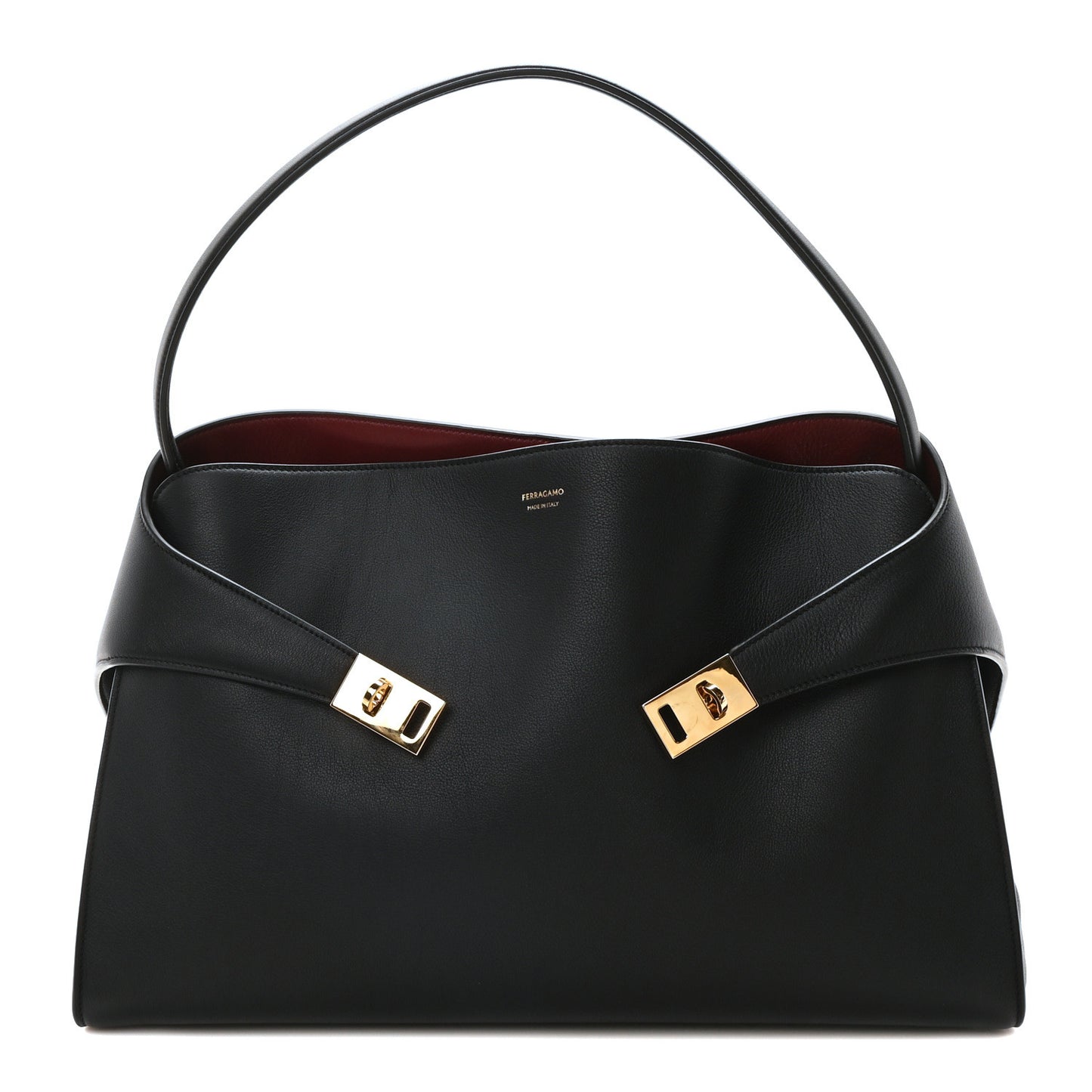 Calfskin Large Hug Soft Bag Black Flame Red